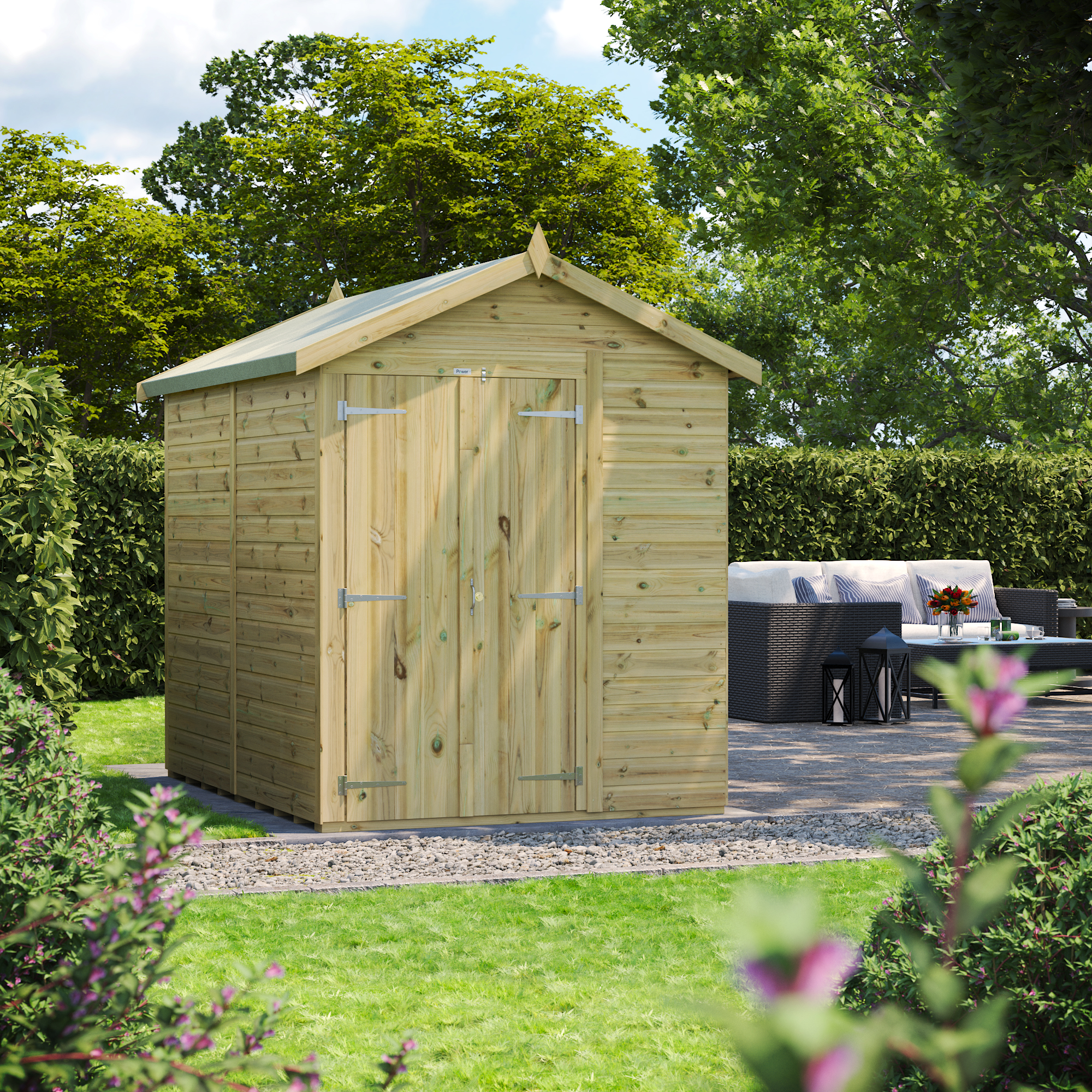 Power Sheds Premium Apex Double Door Pressure Treated Windowless Shed - 8 x 6ft