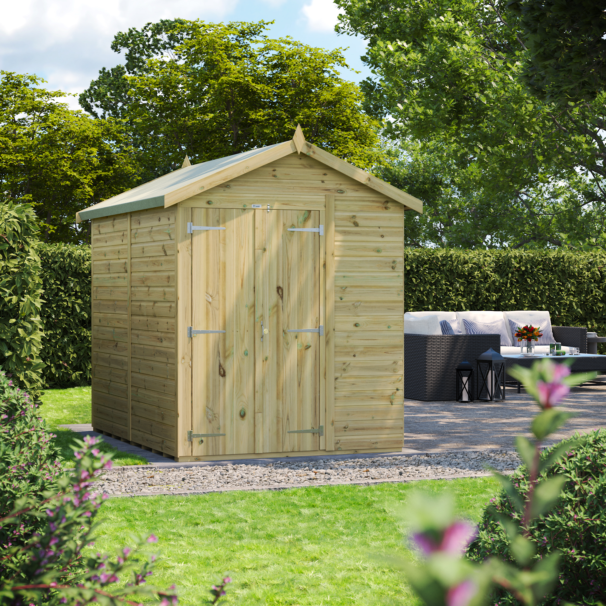 Powersheds Premium Apex Double Door Pressure Treated Windowless Shed - 8 x 6ft