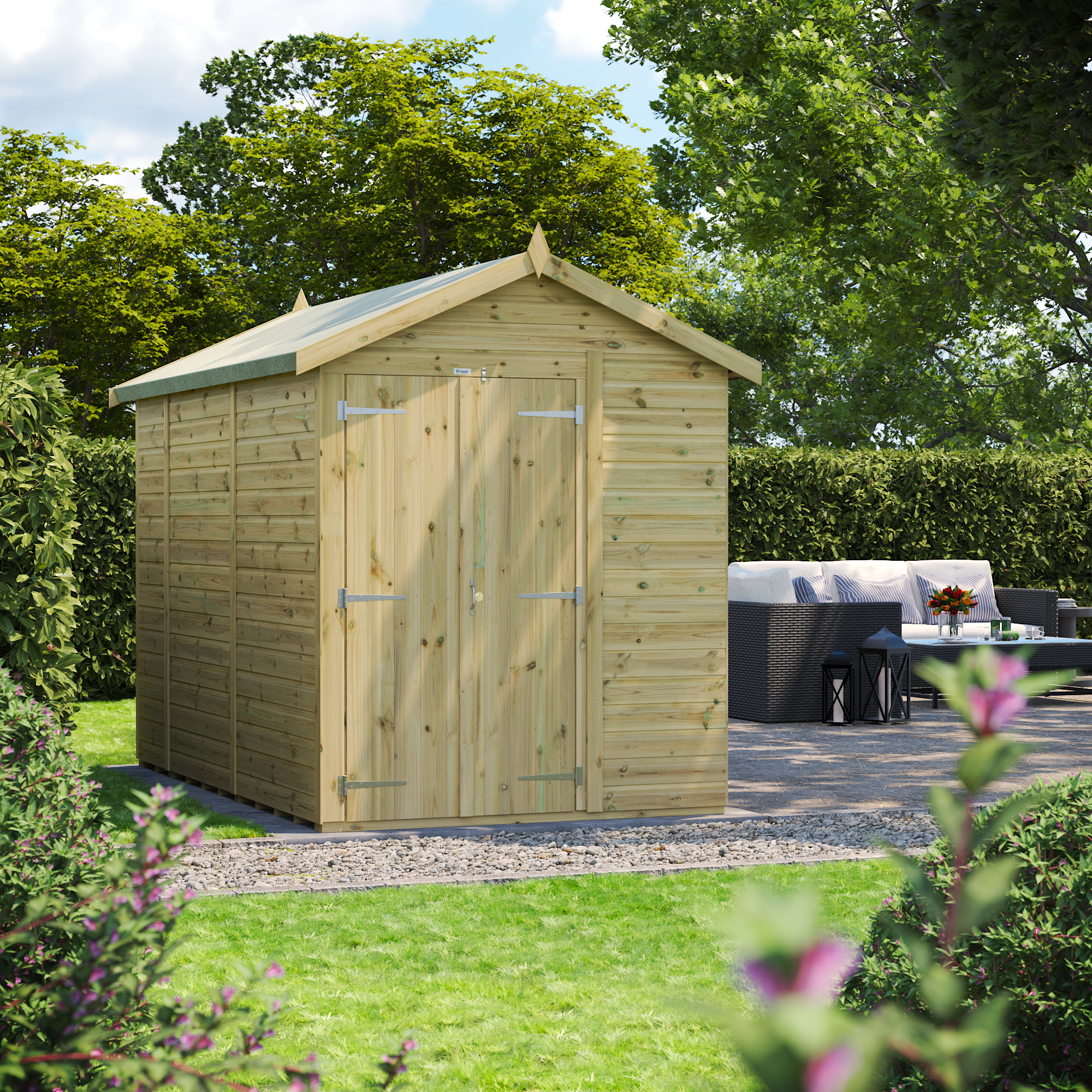 Power Sheds Premium Apex Double Door Pressure Treated Windowless Shed - 10 x 6ft