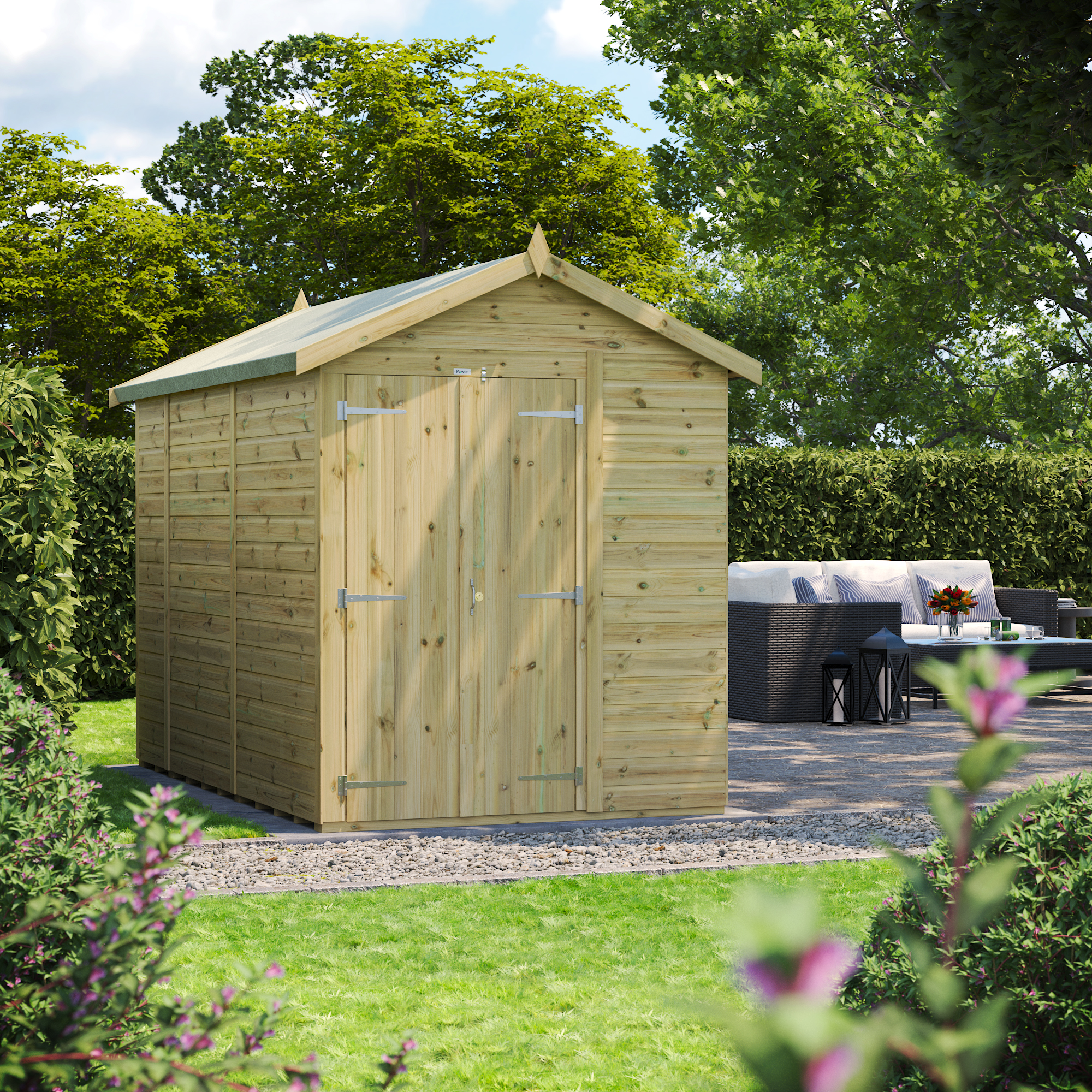 Powersheds Premium Apex Double Door Pressure Treated Windowless Shed - 10 x 6ft