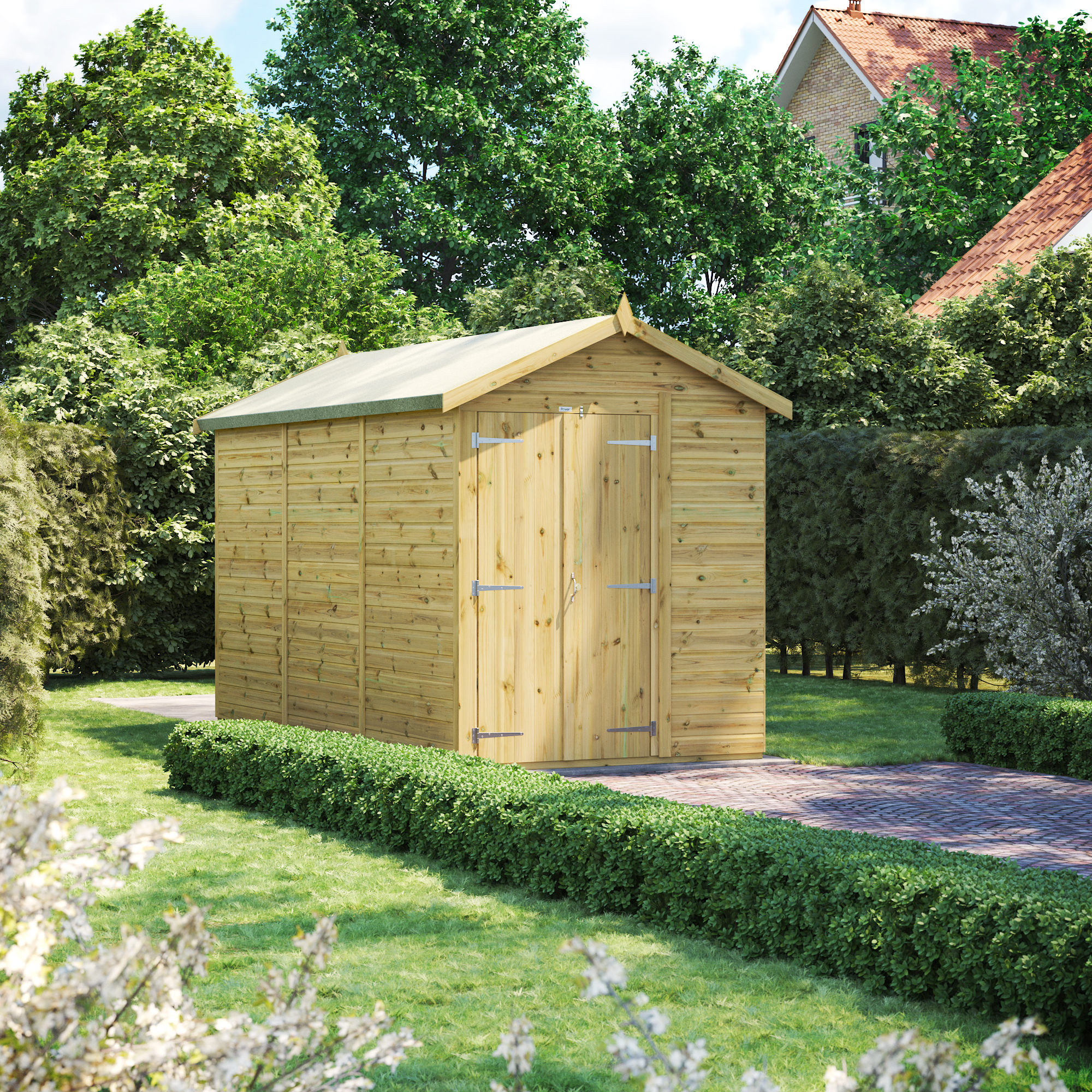 Powersheds Premium Apex Double Door Pressure Treated Windowless Shed - 12 x 6ft