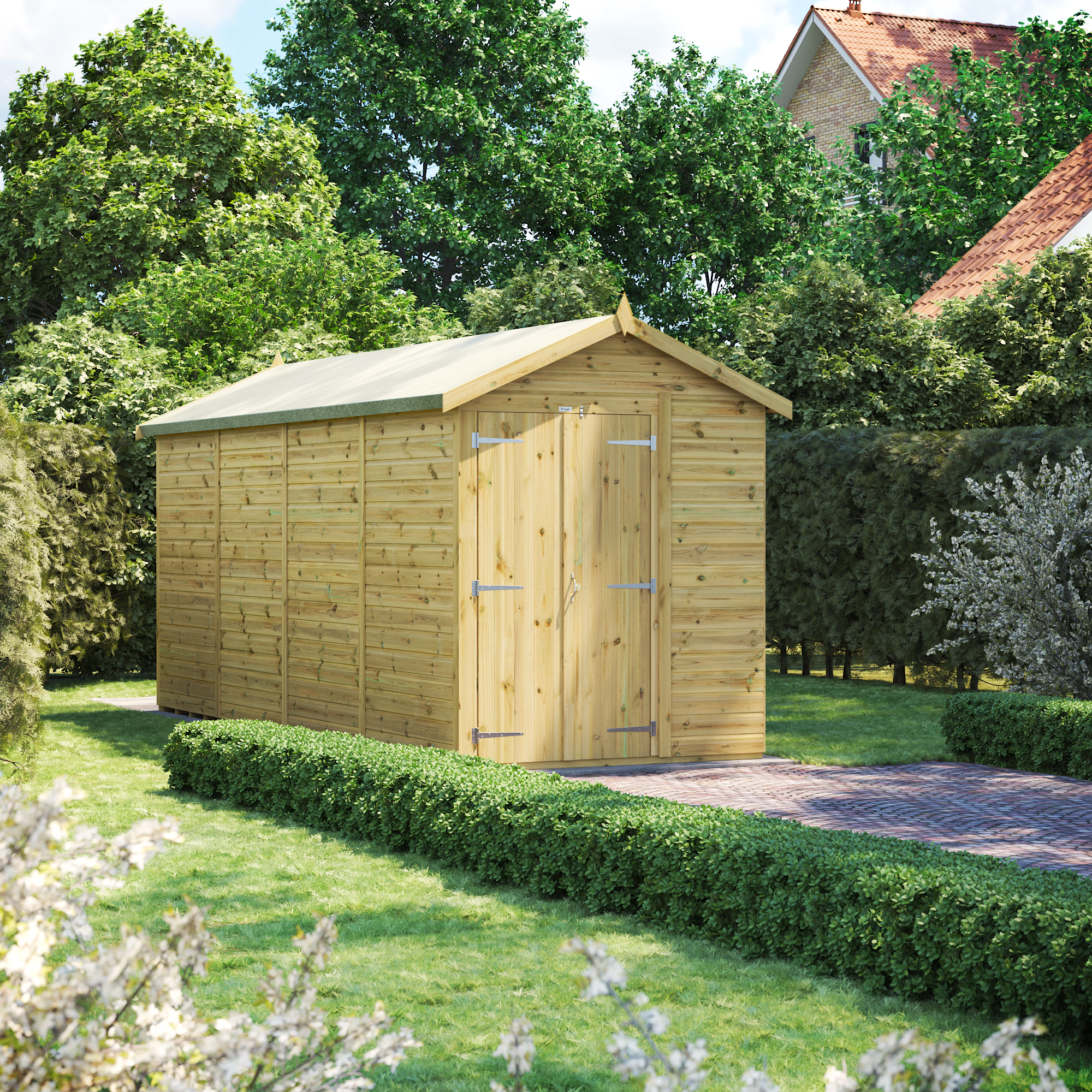 Powersheds Premium Apex Double Door Pressure Treated Windowless Shed - 16 x 6ft