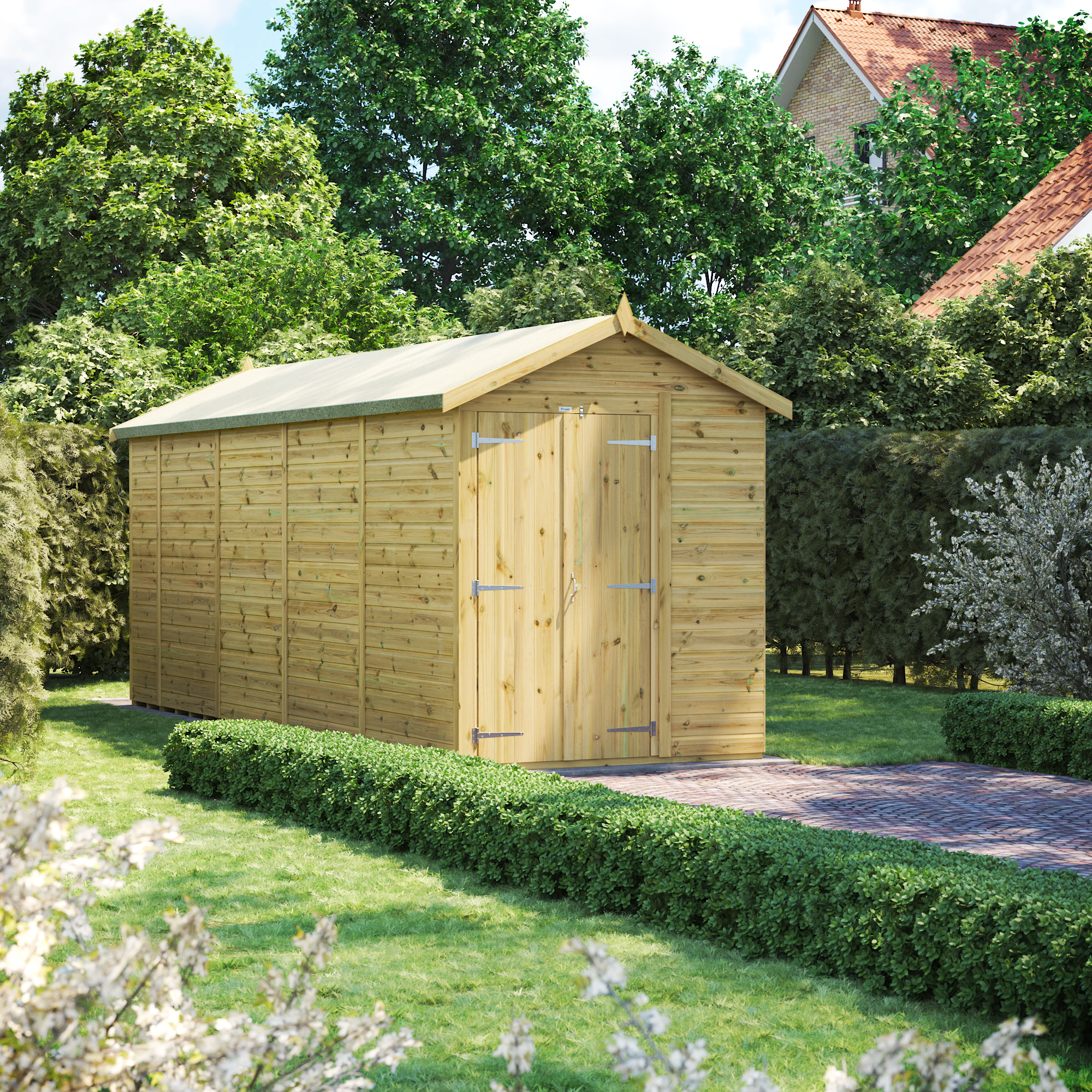 Powersheds Premium Apex Double Door Pressure Treated Windowless Shed - 18 x 6ft