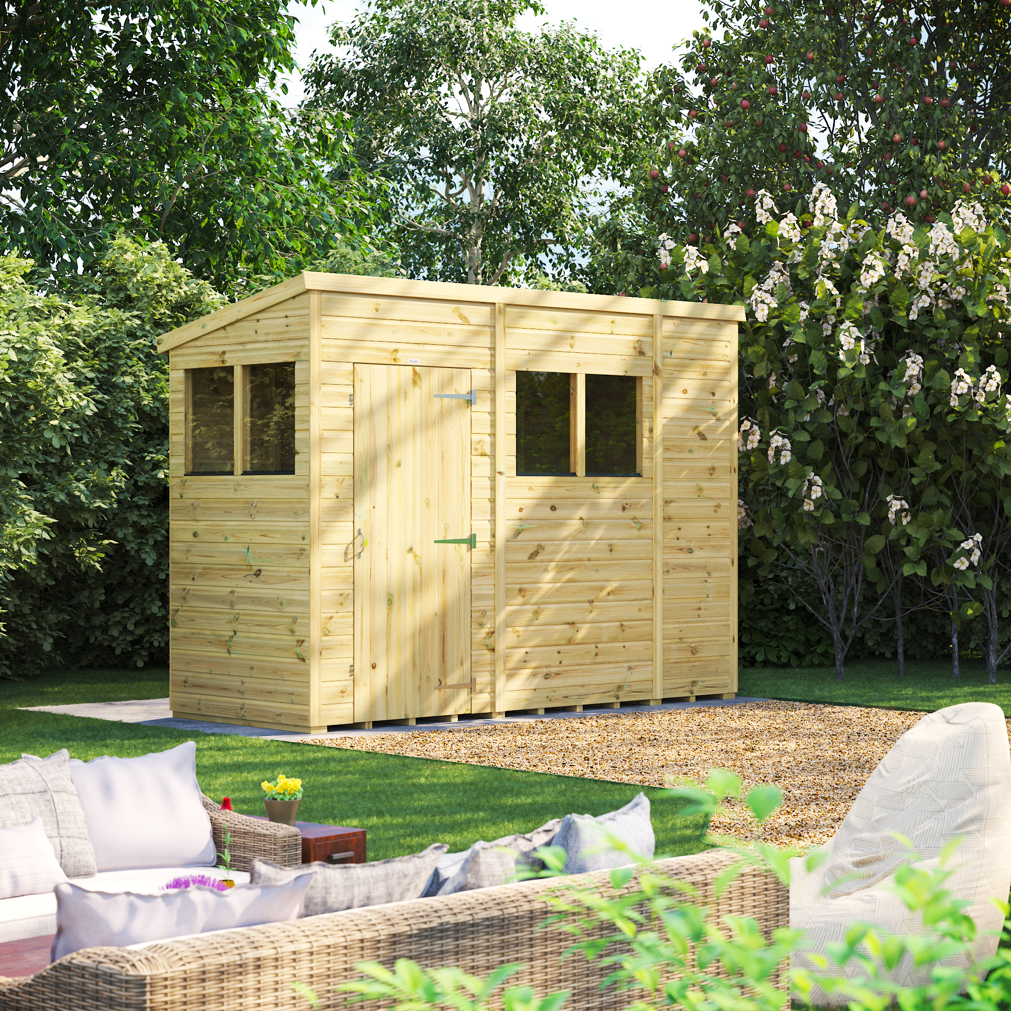 Powersheds Premium Pent Pressure Treated Shed - 10 x 4ft
