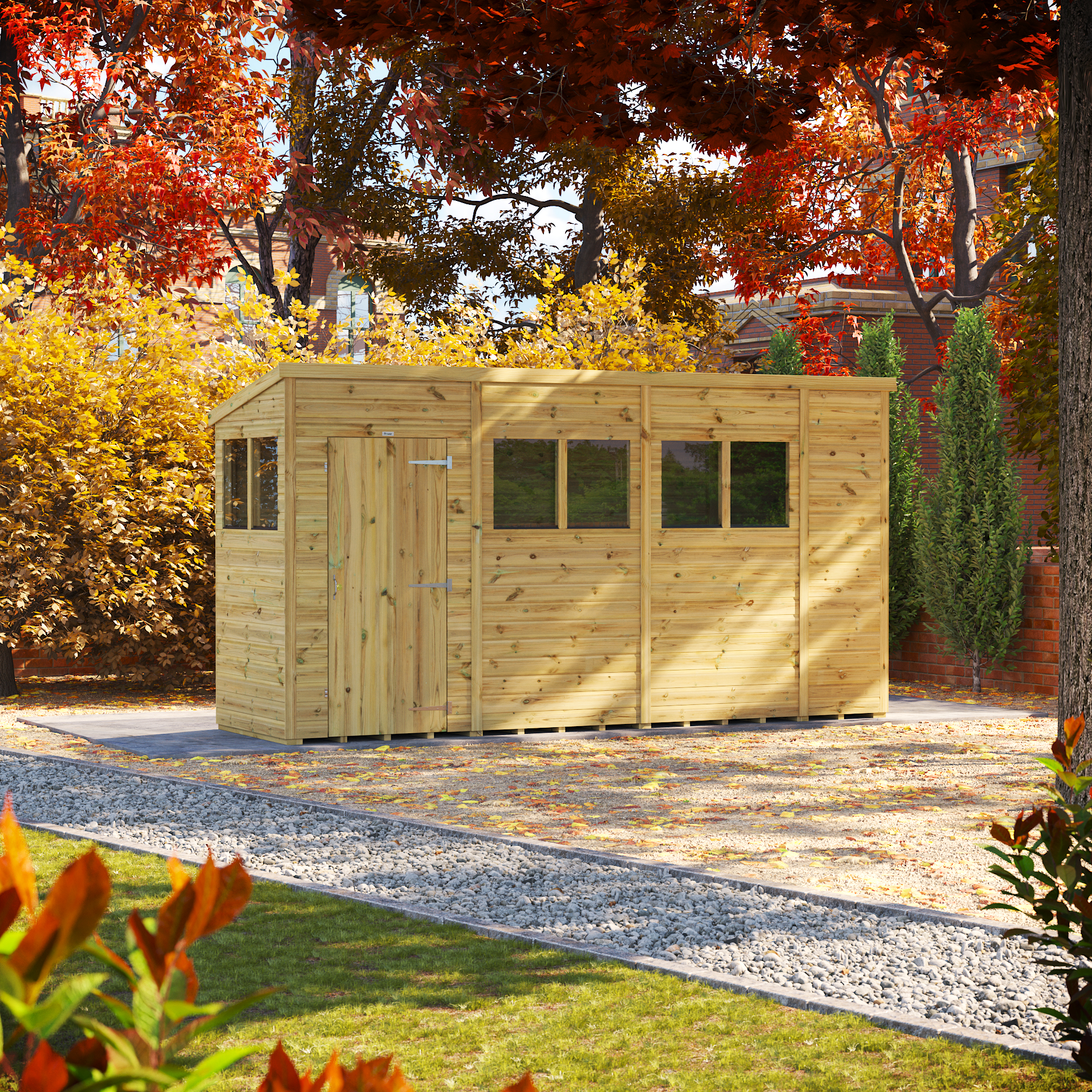 Powersheds Premium Pent Pressure Treated Shed - 14 x 4ft