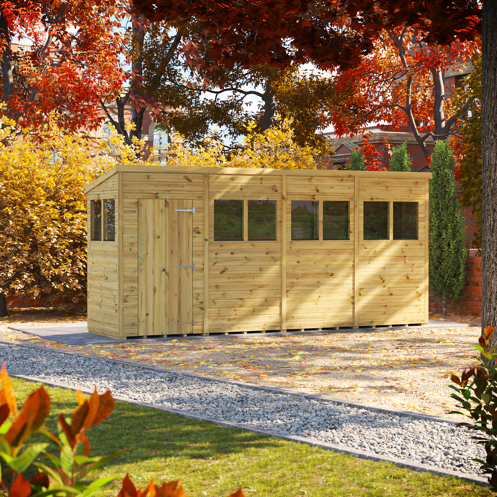 Powersheds Premium Pent Pressure Treated Shed - 16 x 4ft