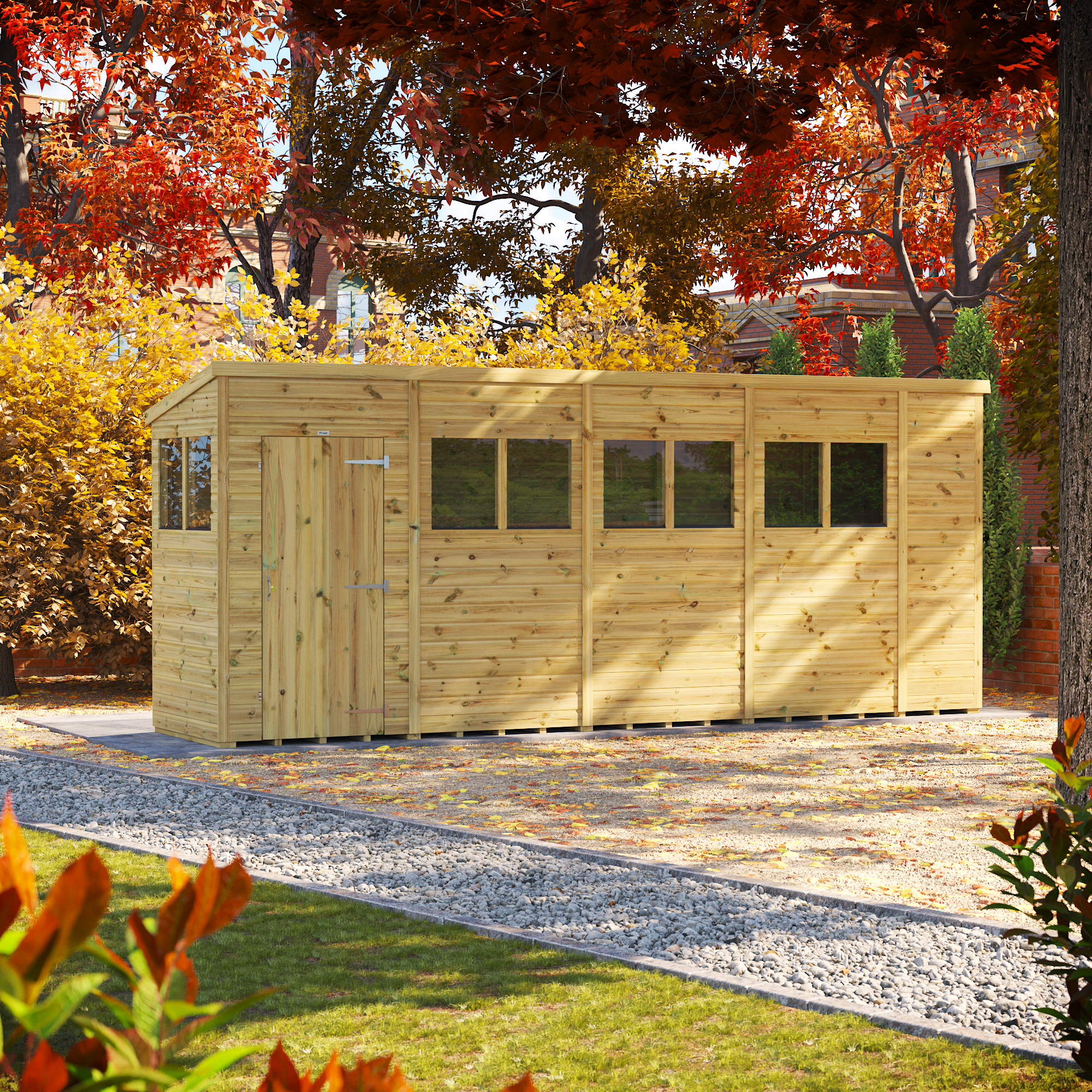 Powersheds Premium Pent Pressure Treated Shed - 18 x 4ft