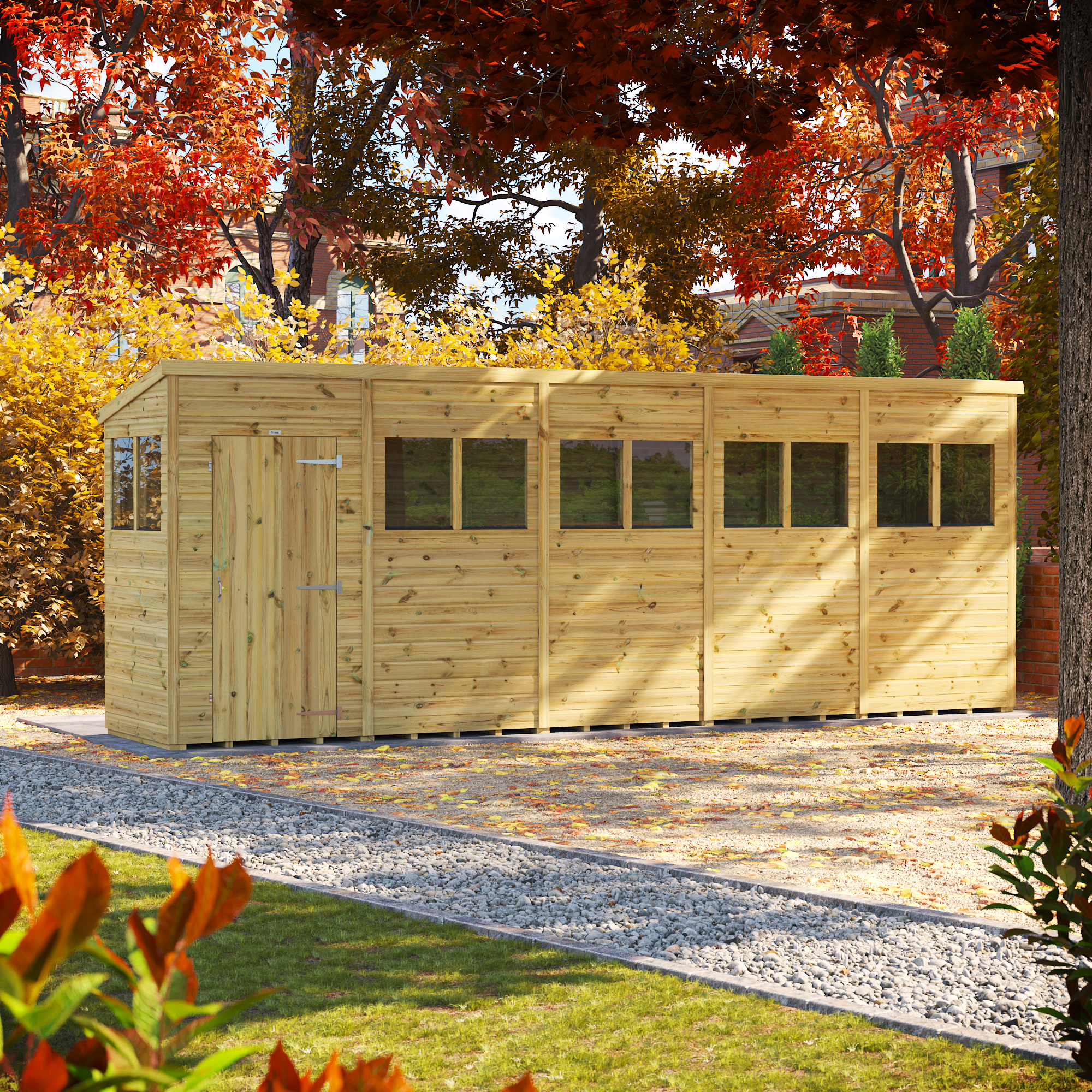 Powersheds Premium Pent Pressure Treated Shed - 20 x 4ft
