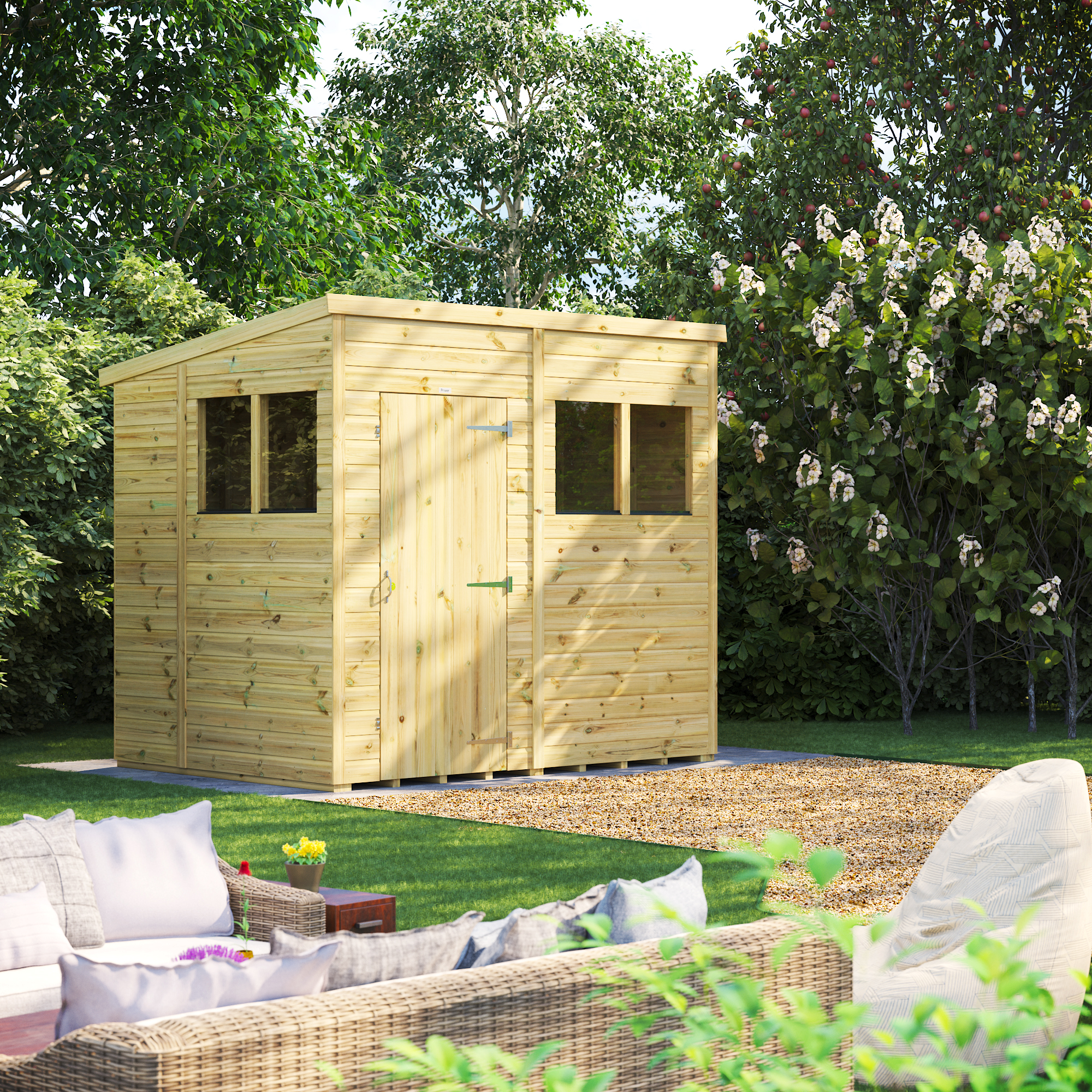 Powersheds Premium Pent Pressure Treated Shed - 8 x 6ft