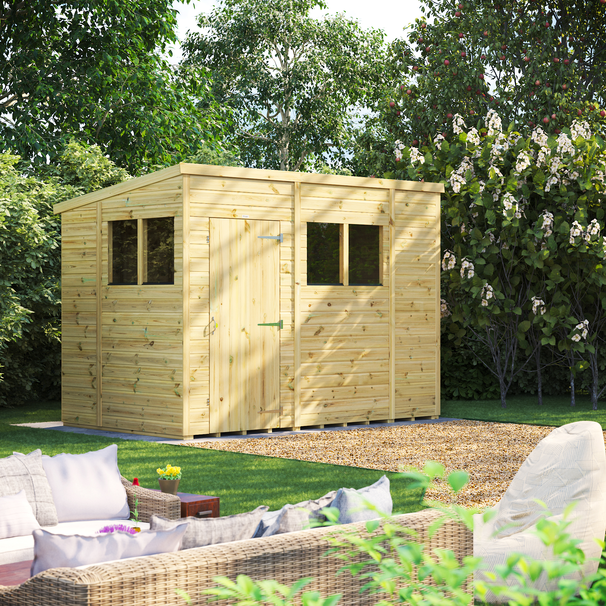 Powersheds Premium Pent Pressure Treated Shed - 10 x 6ft