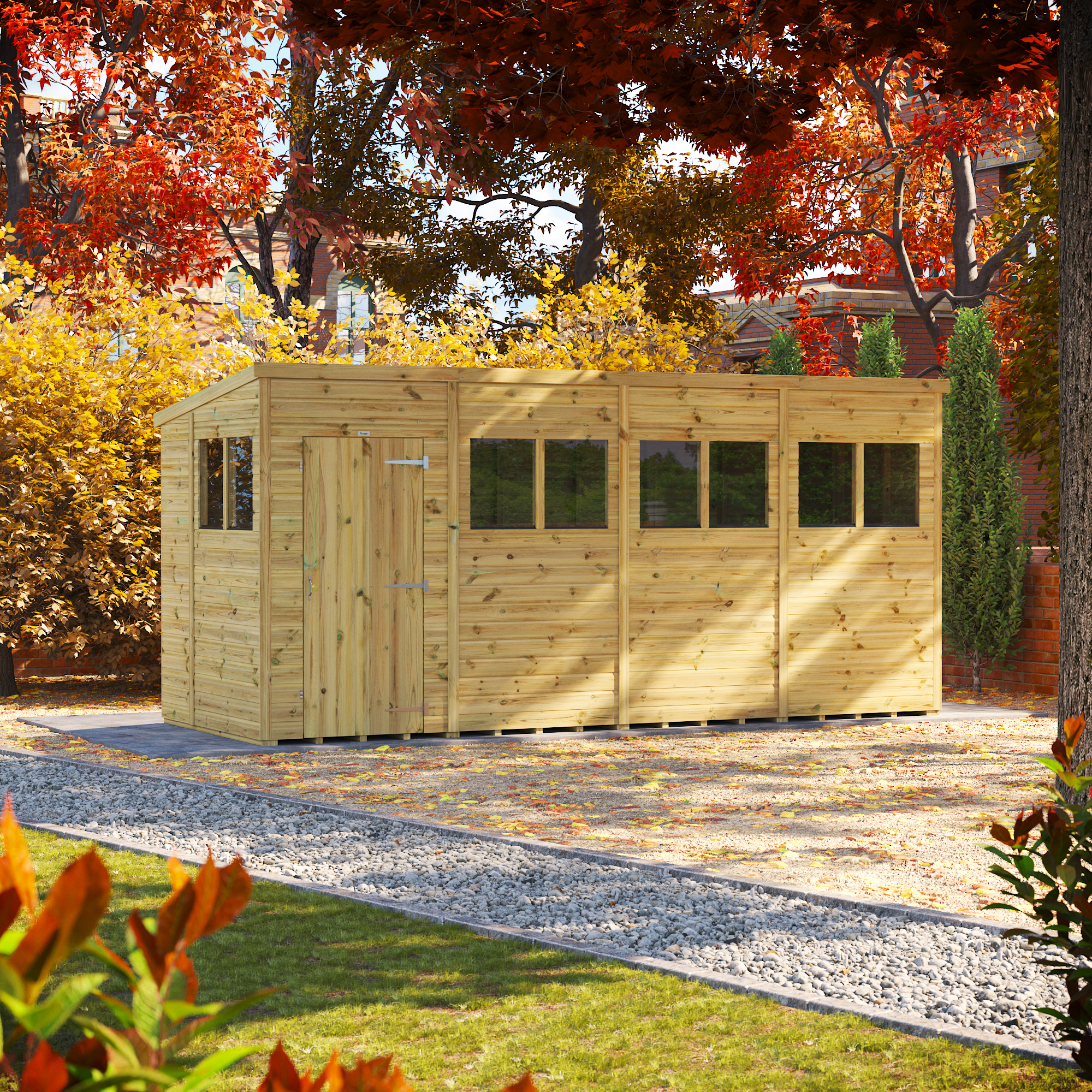 Powersheds Premium Pent Pressure Treated Shed - 16 x 6ft