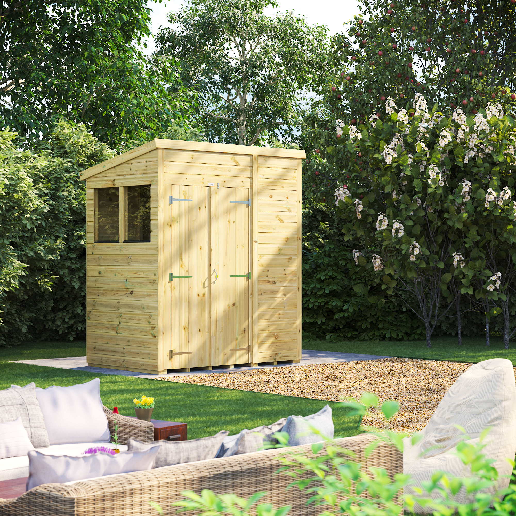 Powersheds Premium Double Door Pent Pressure Treated Shed - 6 x 4ft