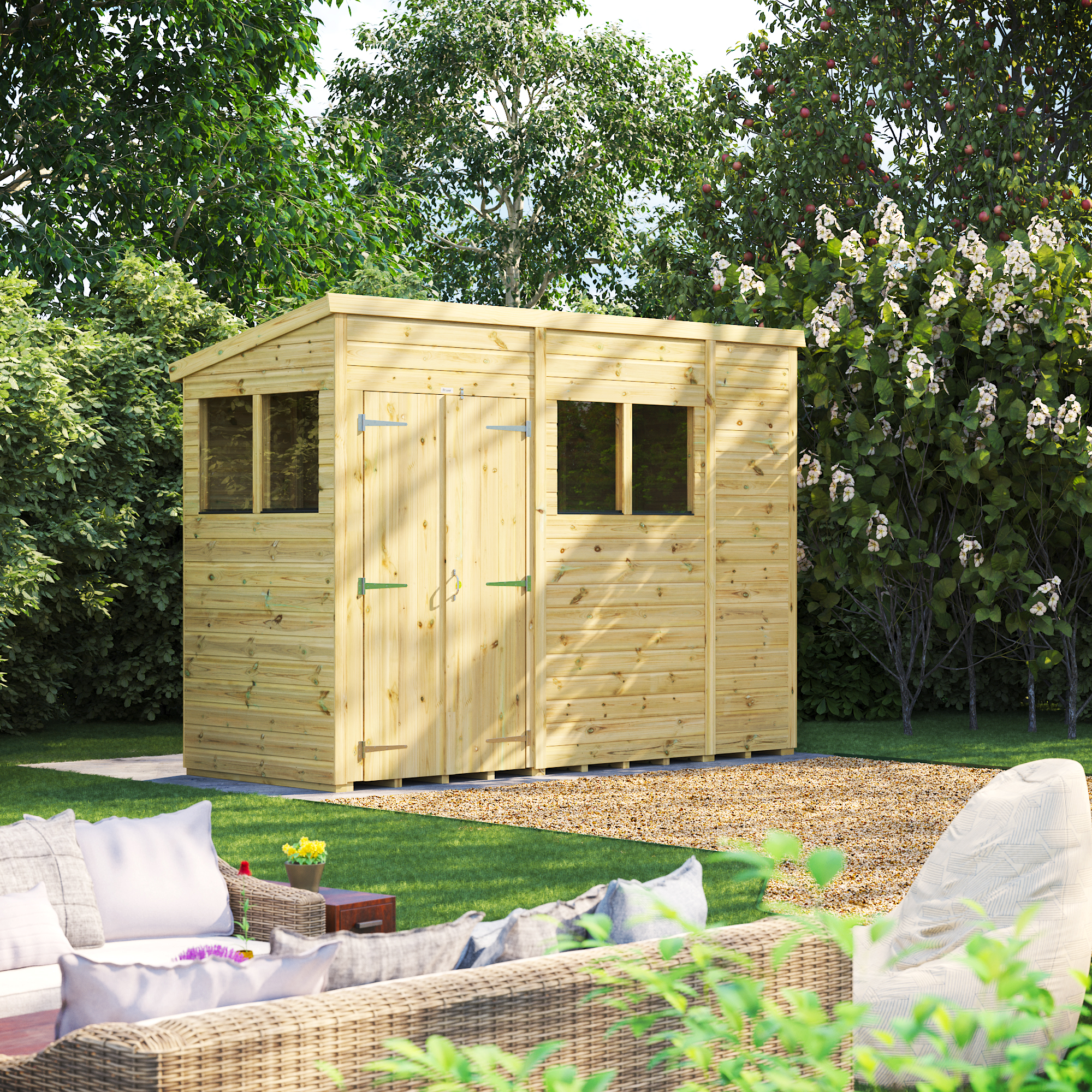 Powersheds Premium Double Door Pent Pressure Treated Shed - 10 x 4ft