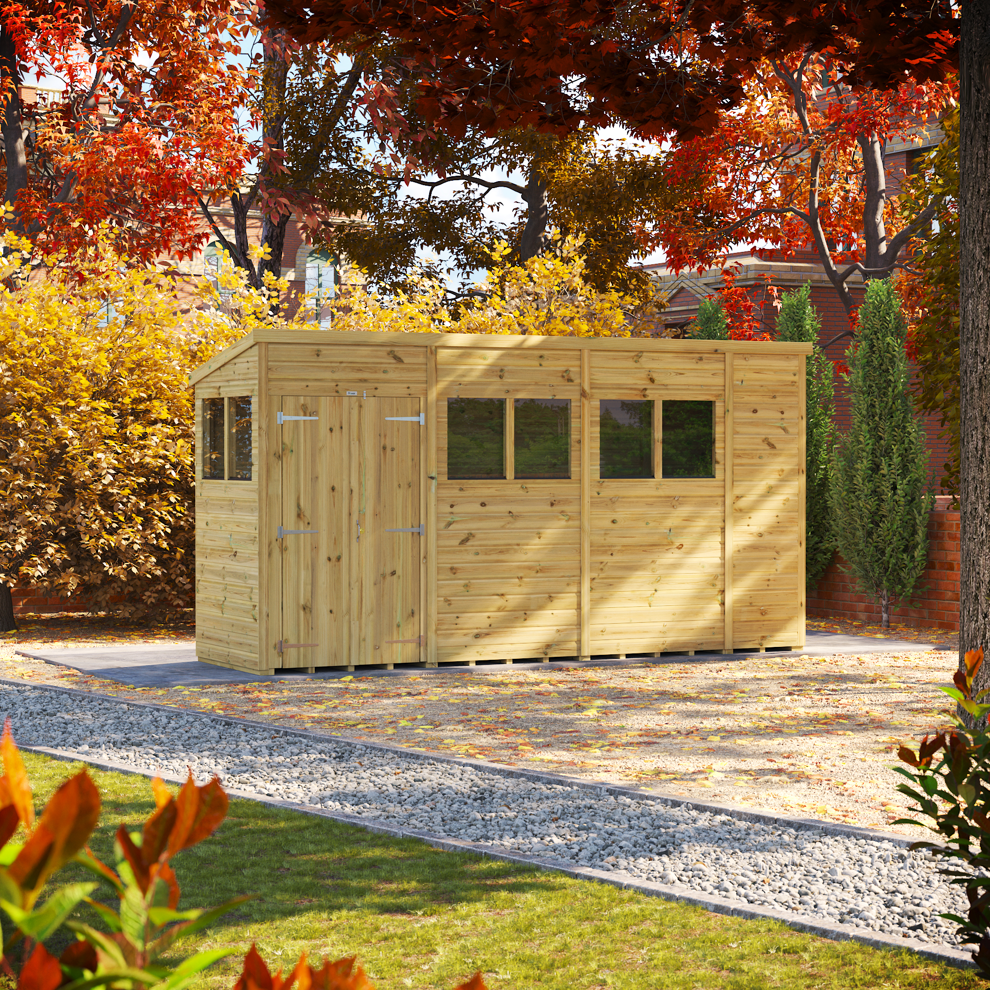 Powersheds Premium Double Door Pent Pressure Treated Shed -14 x 4ft