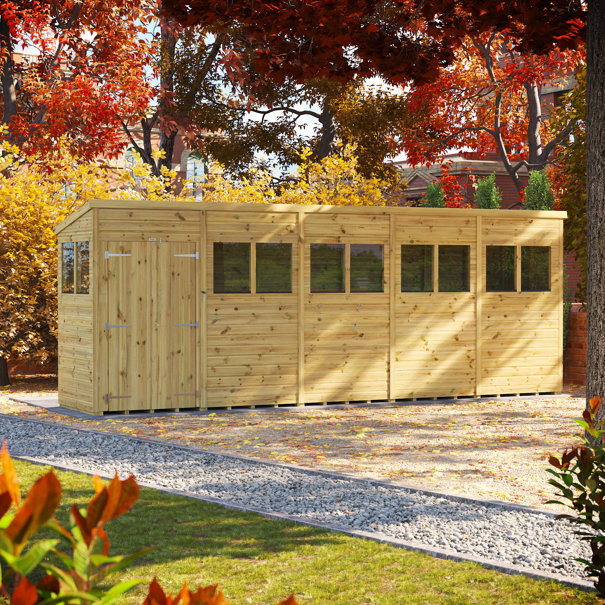 Powersheds Premium Double Door Pent Pressure Treated Shed - 20 x 4ft