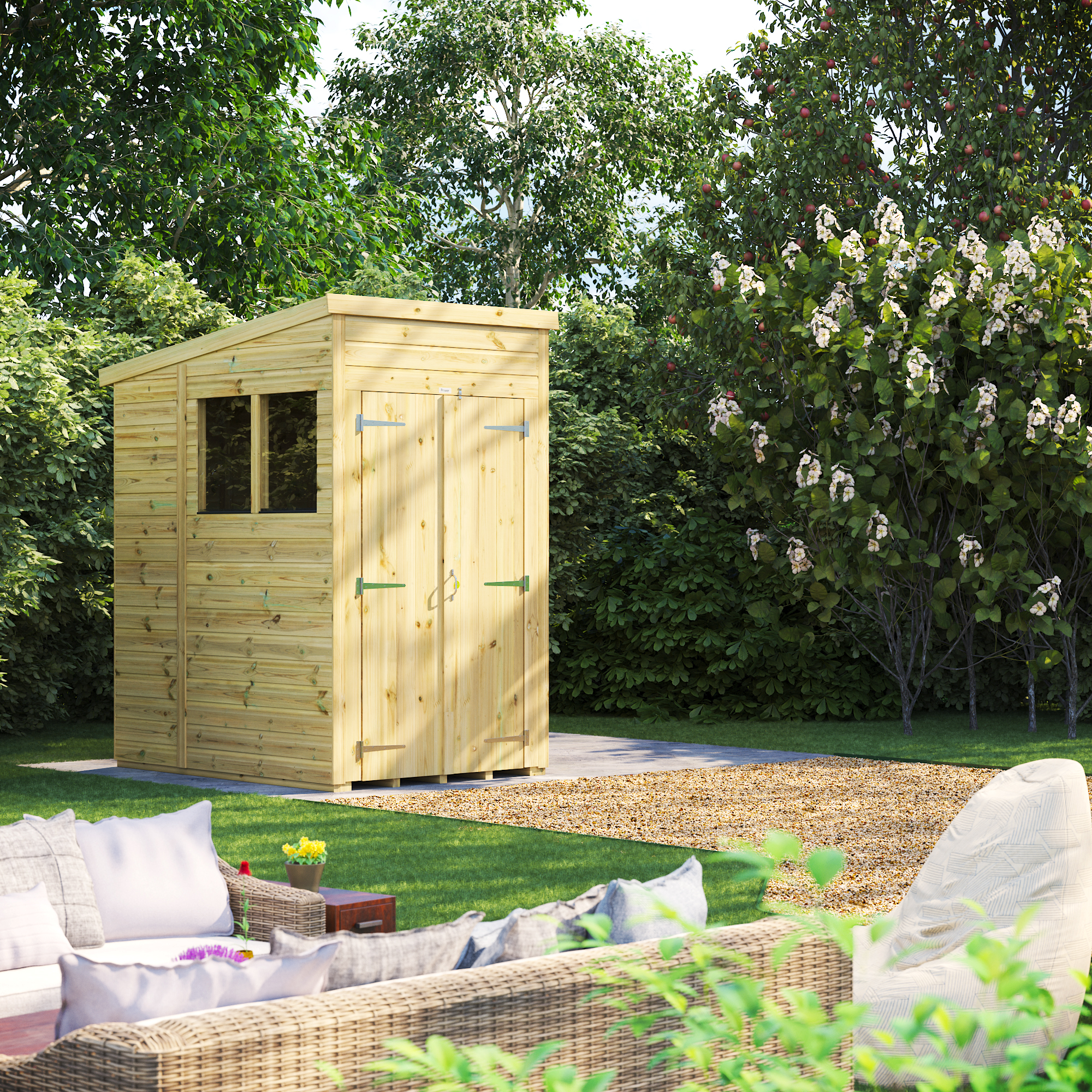 Powersheds Premium Double Door Pent Pressure Treated Shed - 4 x 6ft