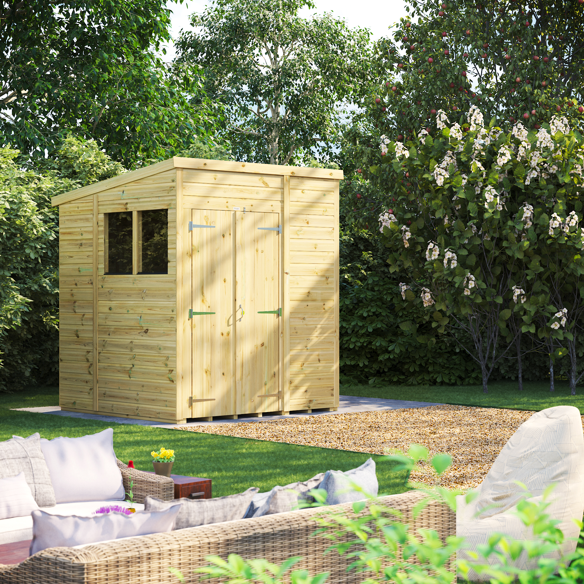 Powersheds Premium Double Door Pent Pressure Treated Shed - 6 x 6ft