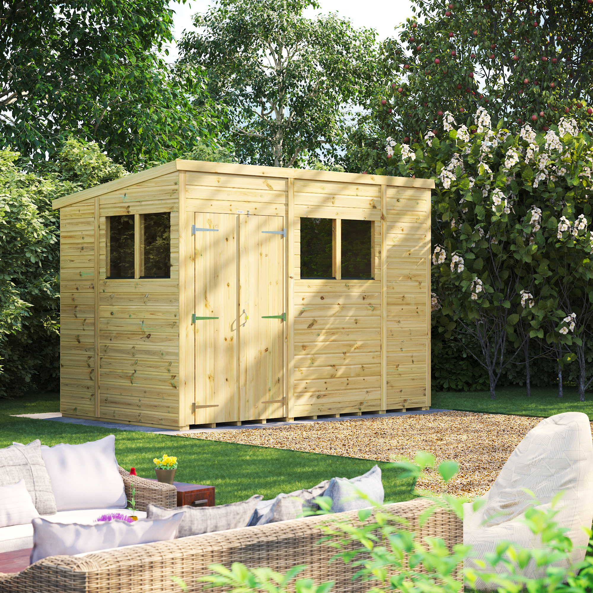 Powersheds Premium Double Door Pent Pressure Treated Shed - 10 x 6ft