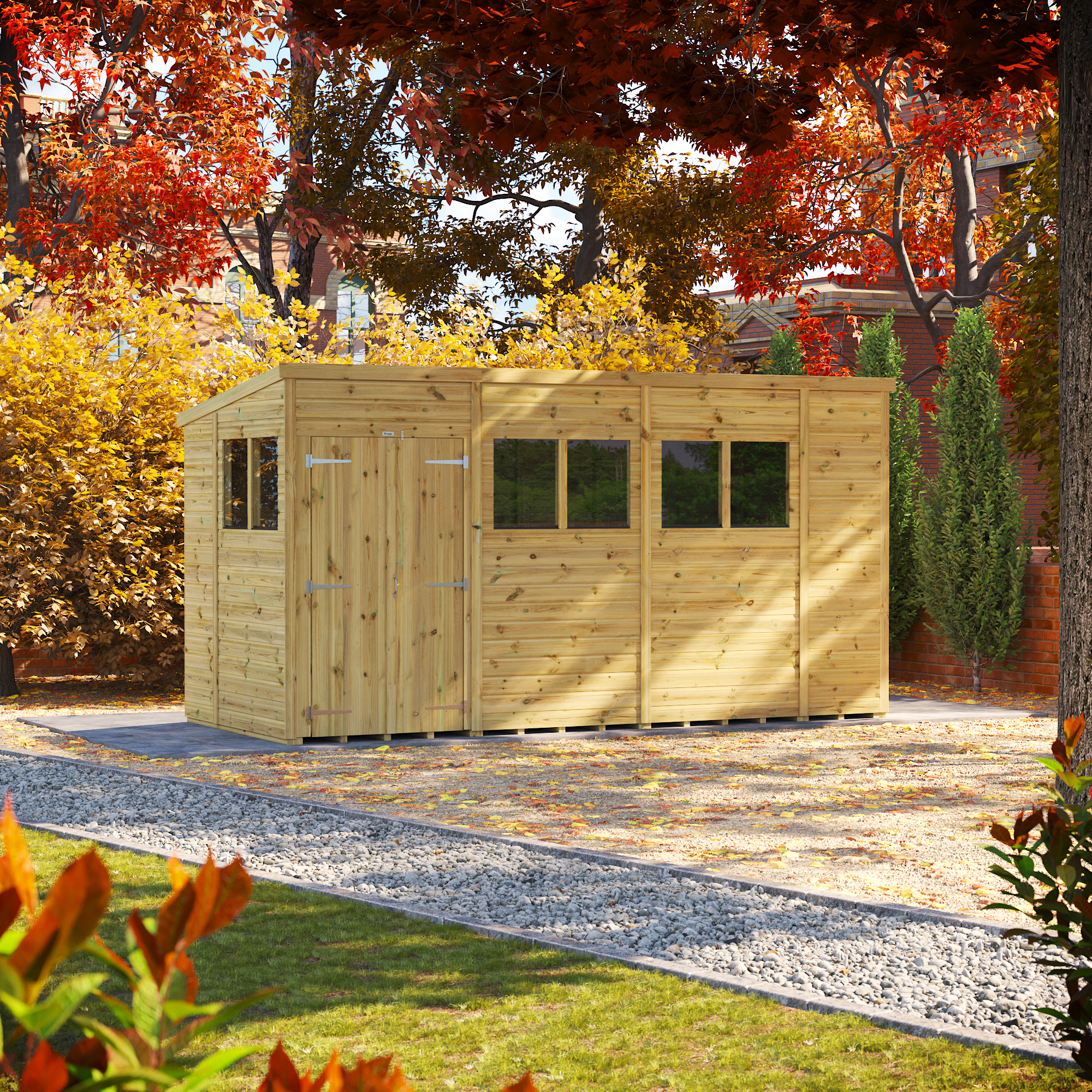 Powersheds Premium Double Door Pent Pressure Treated Shed - 14 x 6ft