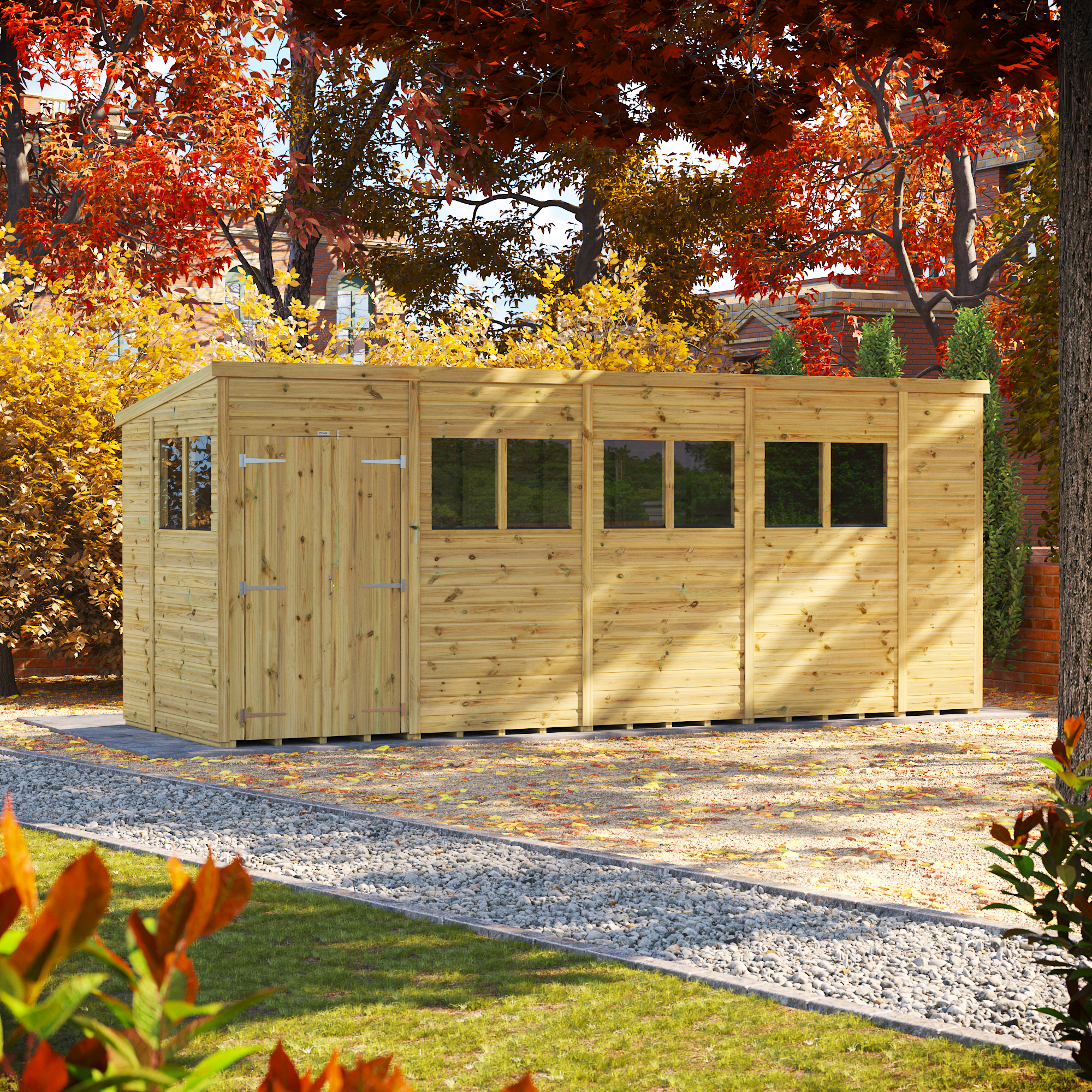 Powersheds Premium Double Door Pent Pressure Treated Shed - 18 x 6ft