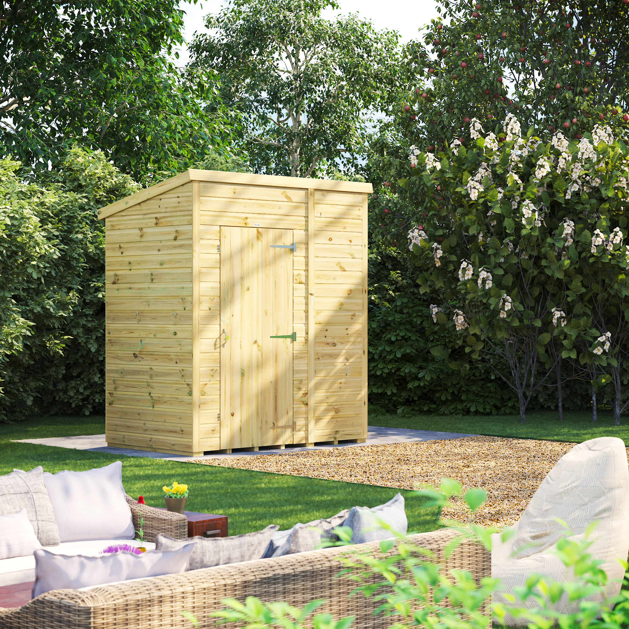 Powersheds Premium Pent Pressure Treated Windowless Shed - 6 x 4ft