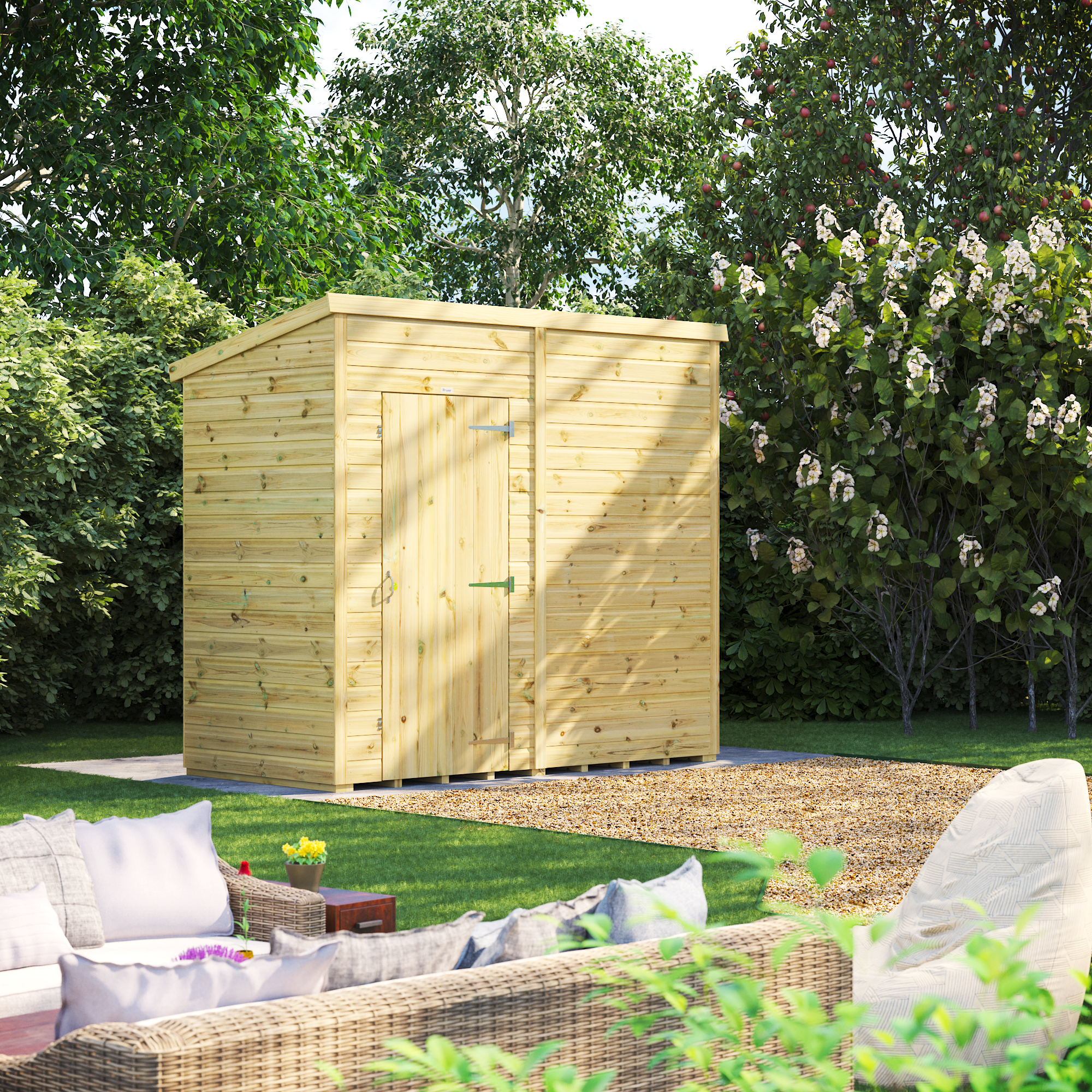 Powersheds Premium Pent Pressure Treated Windowless Shed - 8 x 4ft