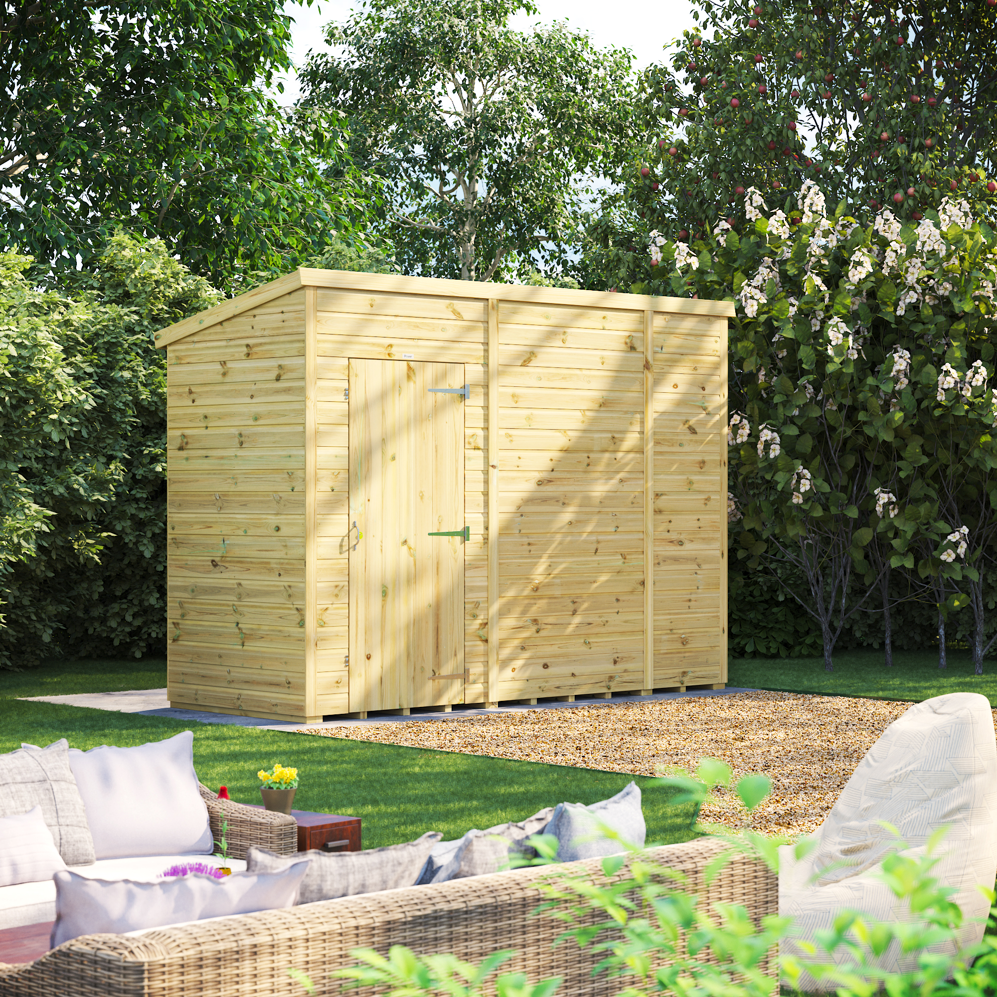 Powersheds Premium Pent Pressure Treated Windowless Shed - 10 x 4ft