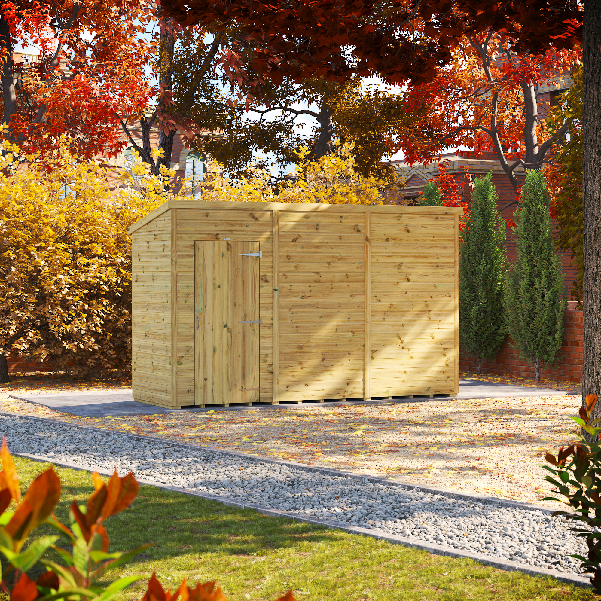 Powersheds Premium Pent Pressure Treated Windowless Shed - 12 x 4ft