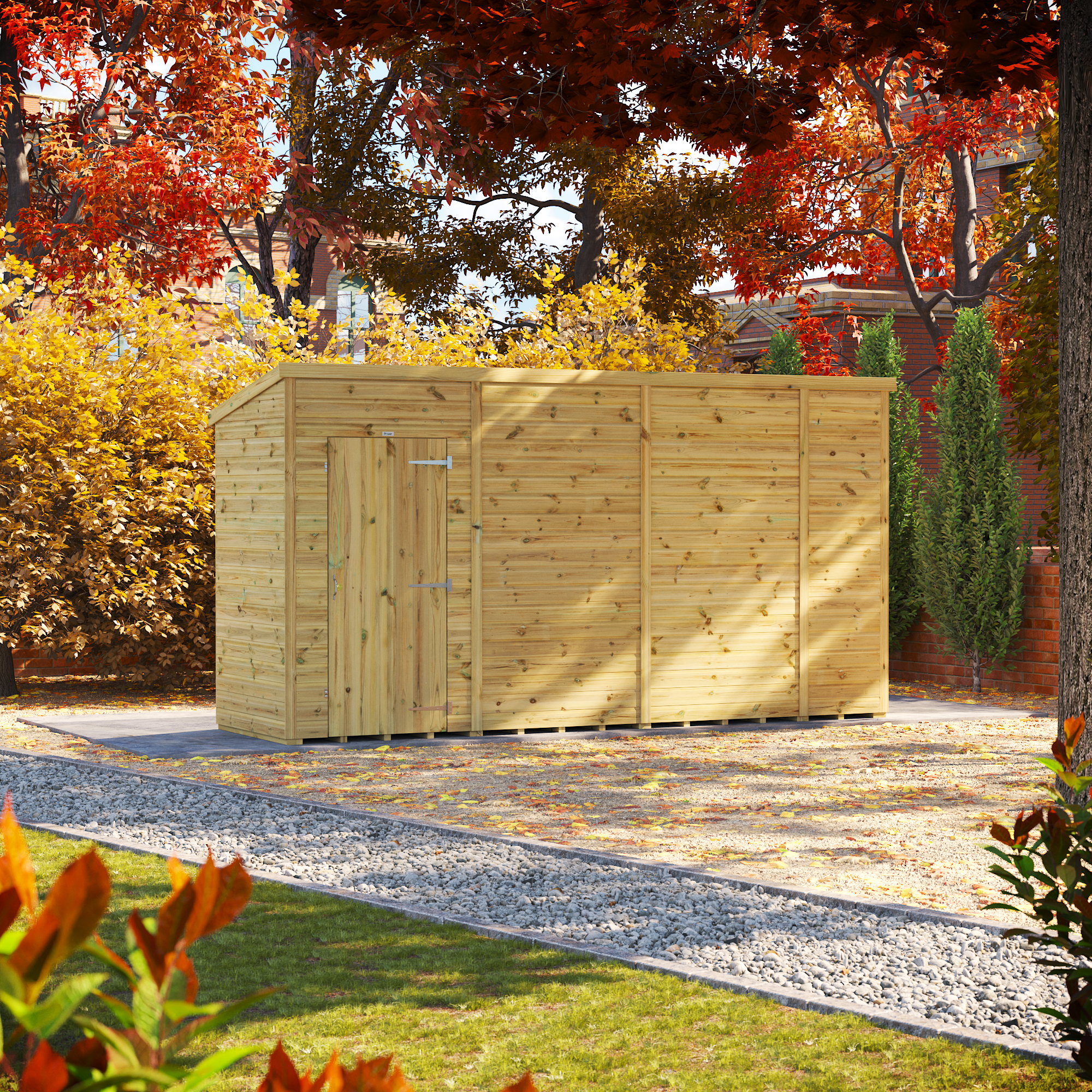 Powersheds Premium Pent Pressure Treated Windowless Shed - 14 x 4ft