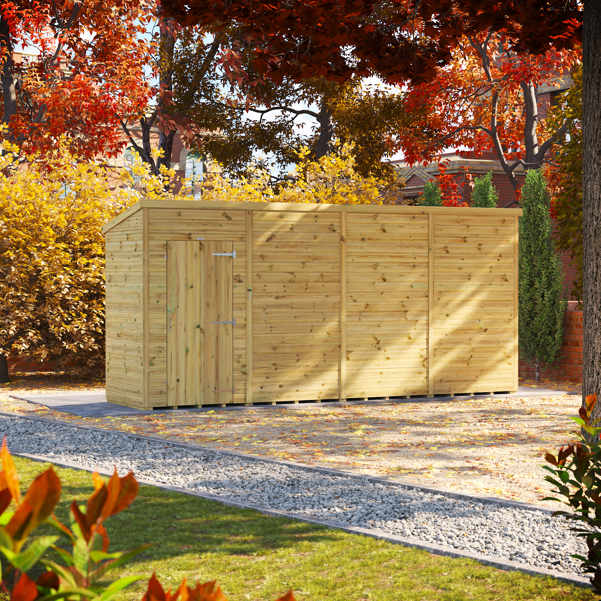 Powersheds Premium Pent Pressure Treated Windowless Shed - 16 x 4ft