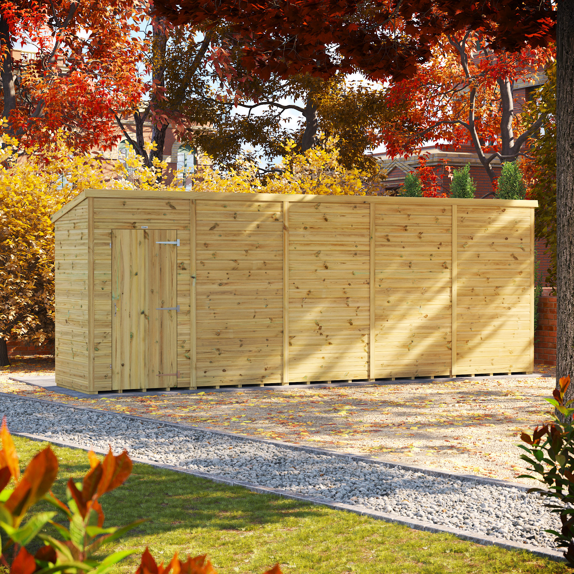 Powersheds Premium Pent Pressure Treated Windowless Shed - 20 x 4ft-6164 