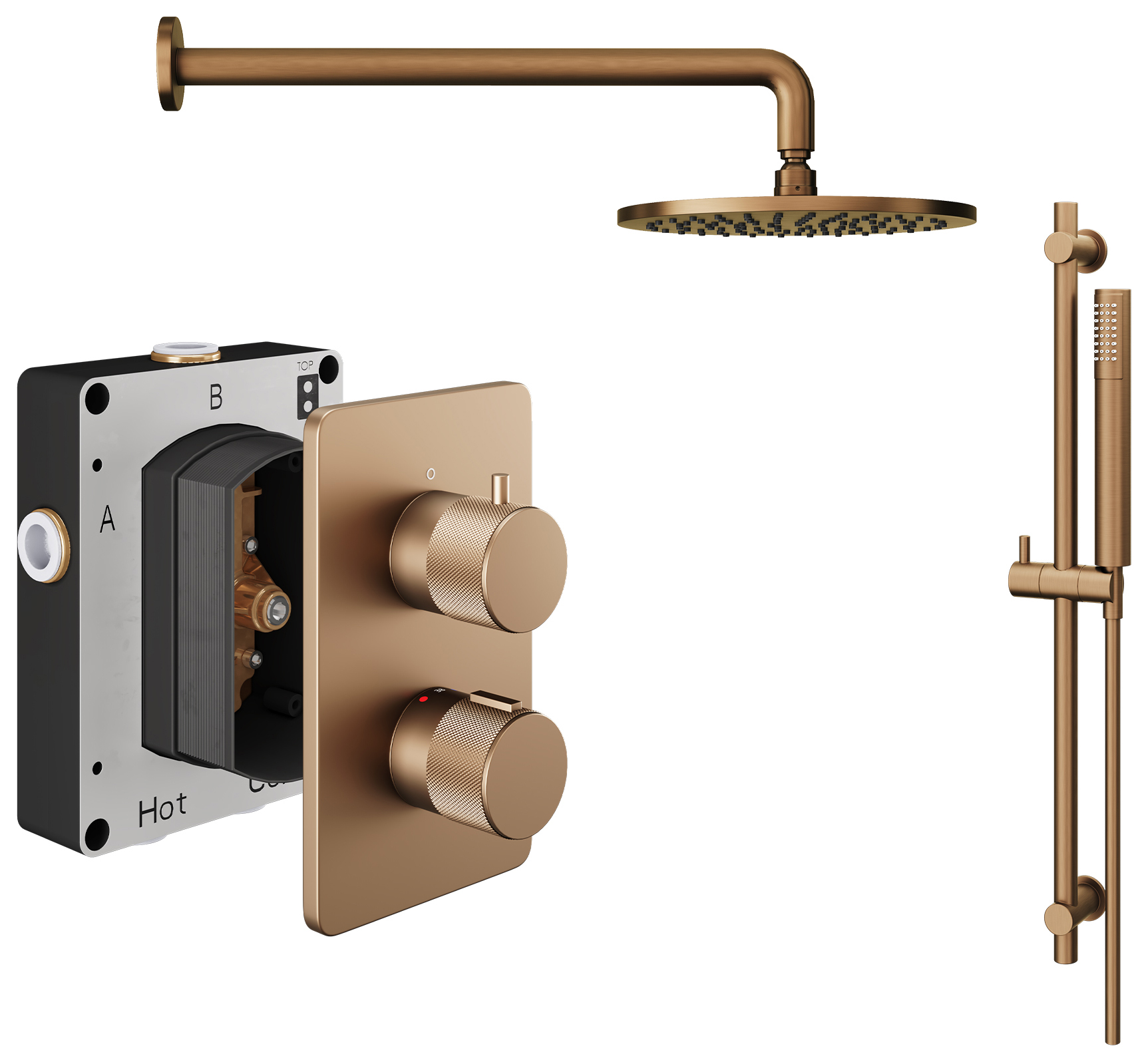 Melbury Pro Dual Control Round Mixer Shower includes Shower Valve, Shower Head & Riser Rail - Brushed Bronze