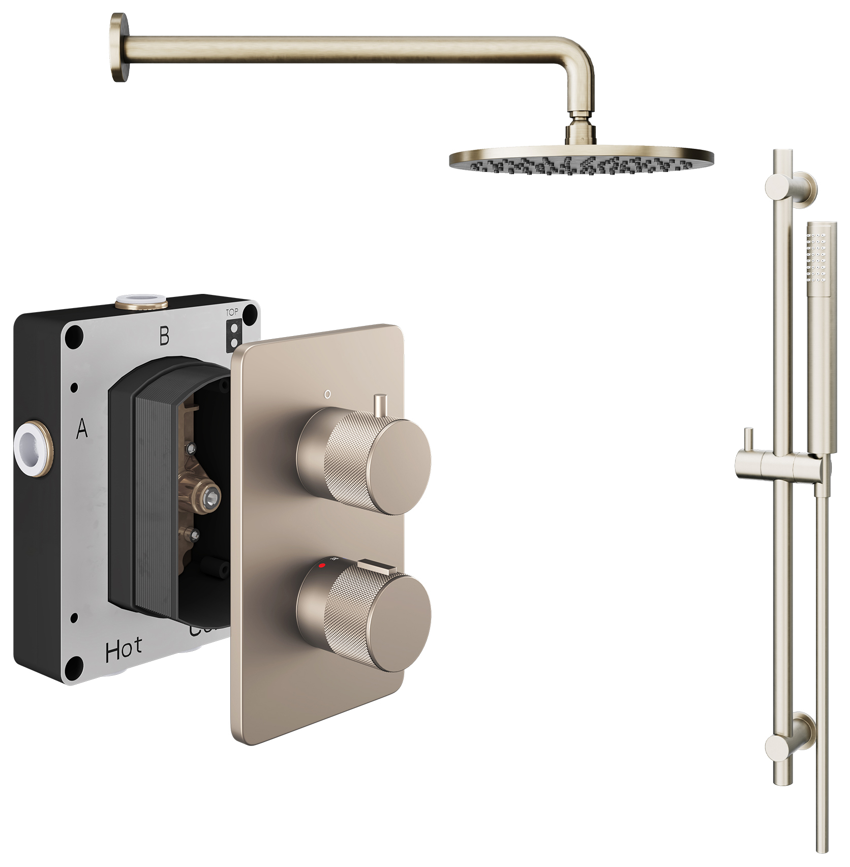 Melbury Pro Dual Control Round Mixer Shower includes Shower Valve, Shower Head & Riser Rail - Brushed Nickel