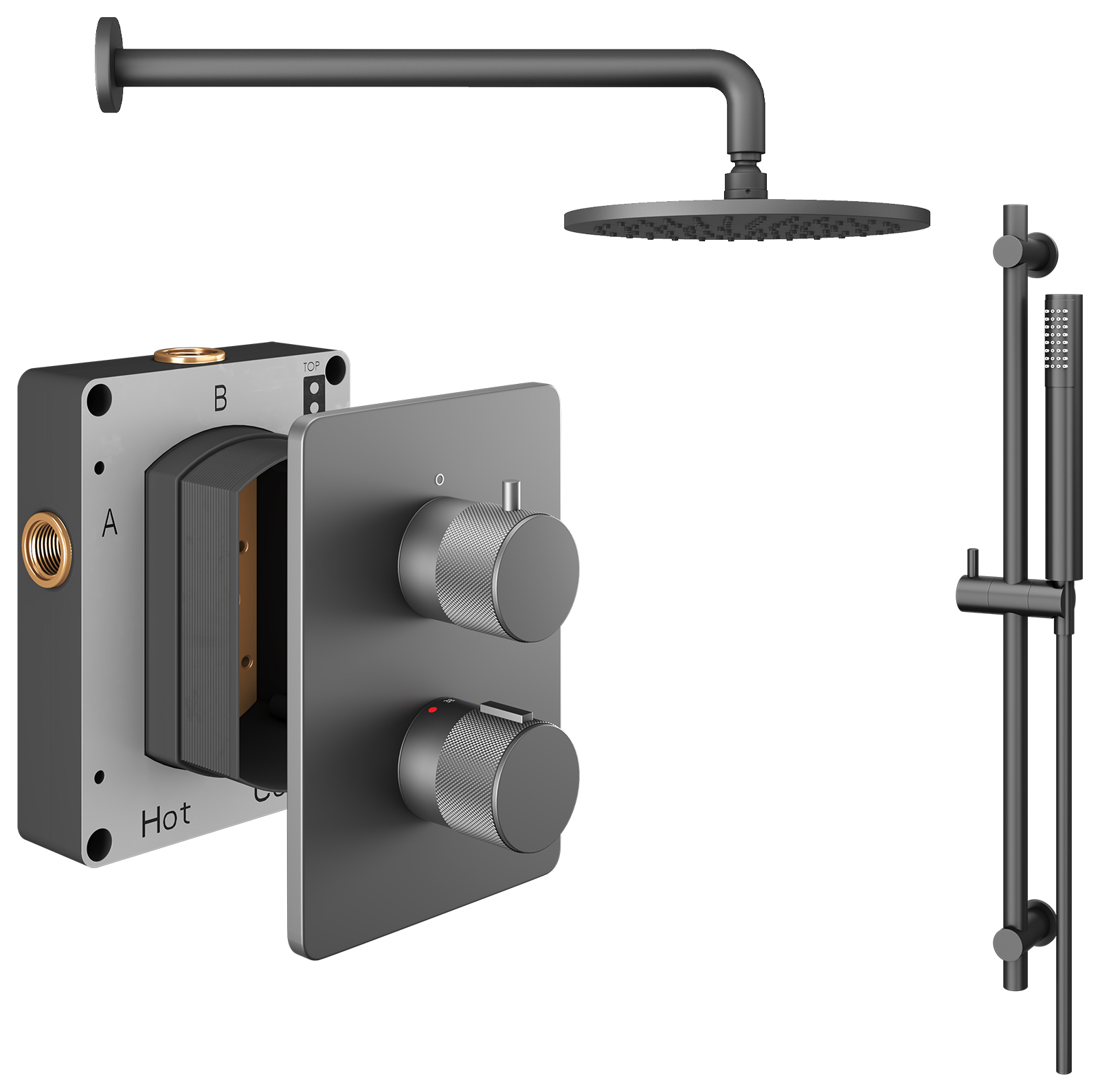 Melbury Pro Dual Control Round Mixer Shower includes Shower Valve, Shower Head & Riser Rail - Matt Anthracite