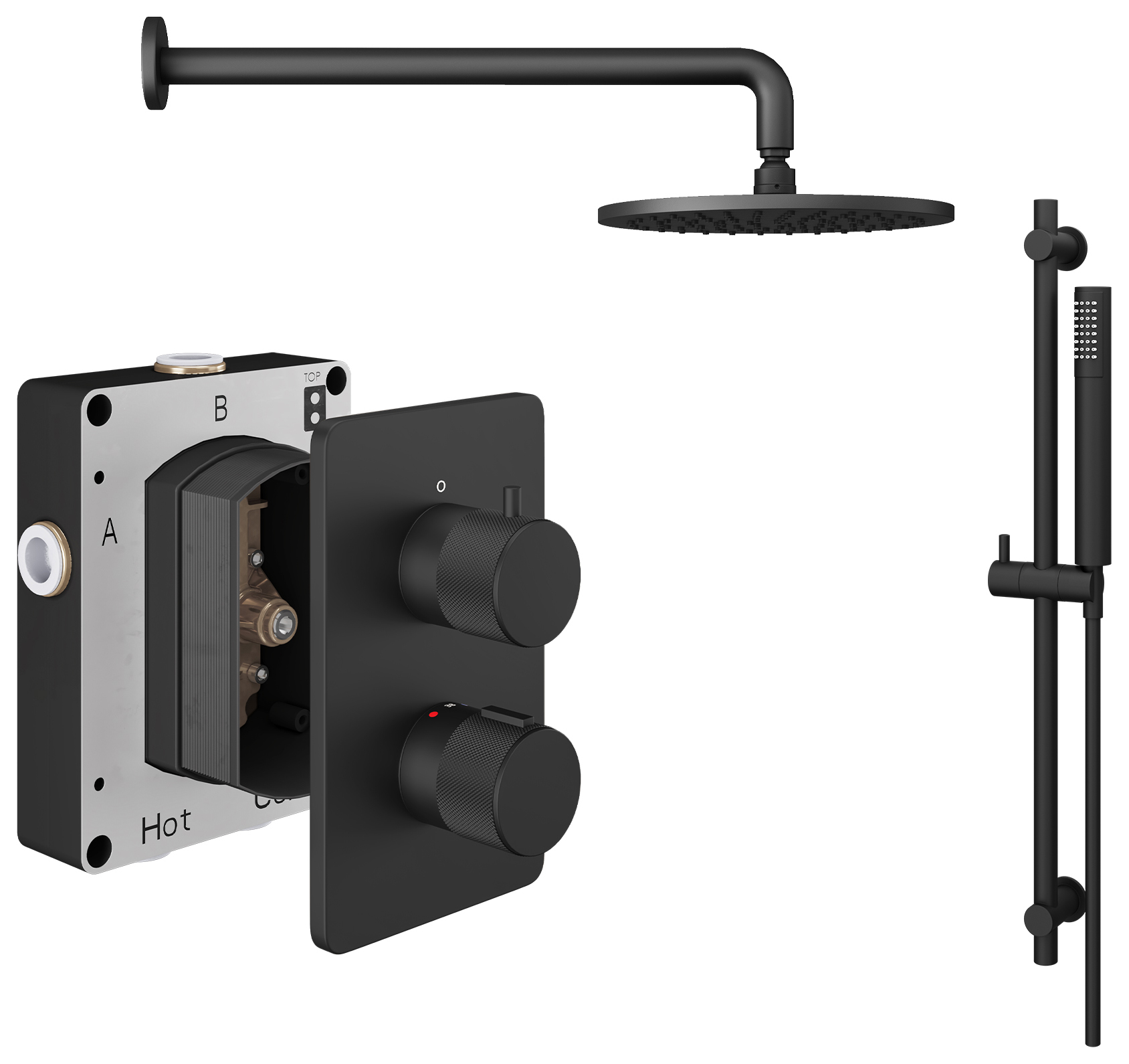 Melbury Pro Dual Control Round Mixer Shower includes Shower Valve, Shower Head & Riser Rail - Matt Black