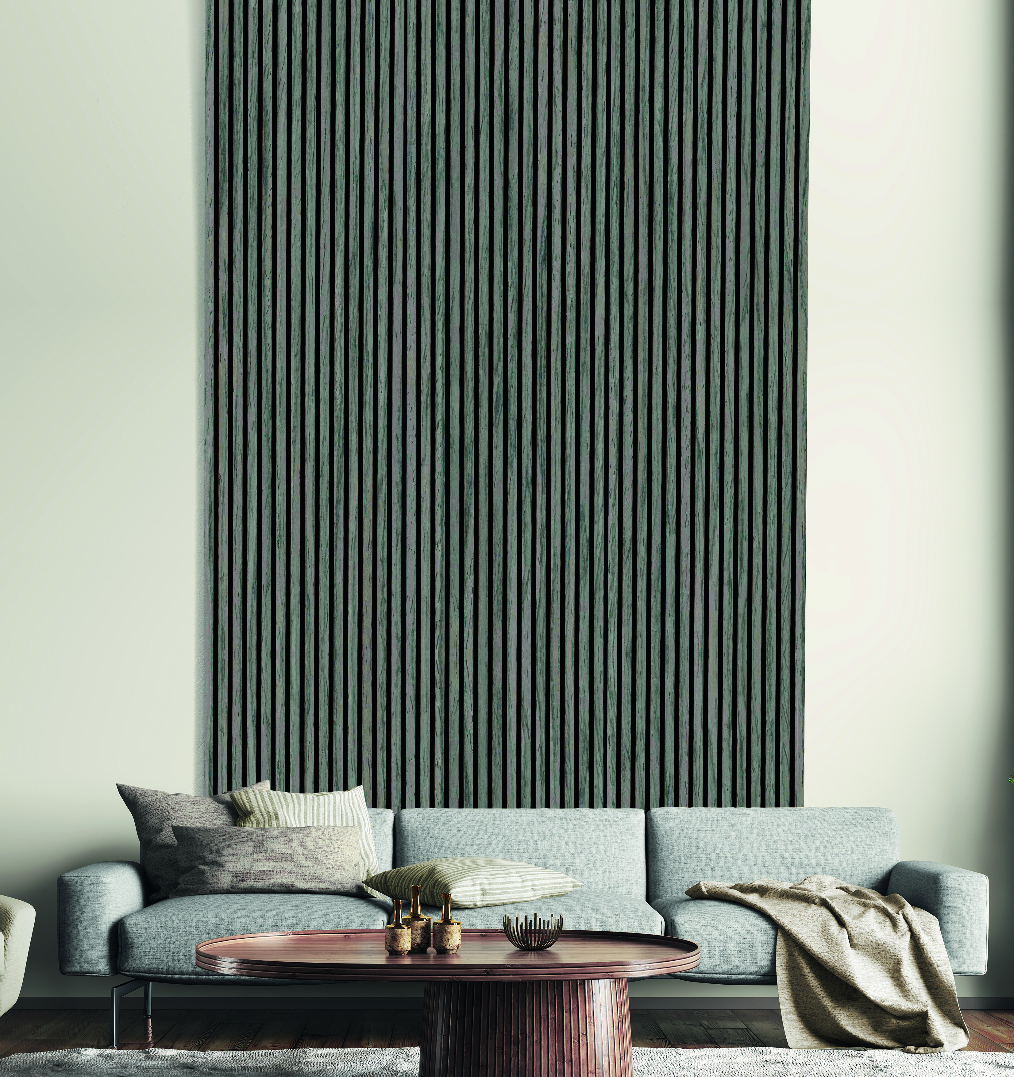 Acoustic Slat Wall HD Real Grey Oak Veneer Wood Panels - 19 x 573 x 2400mm