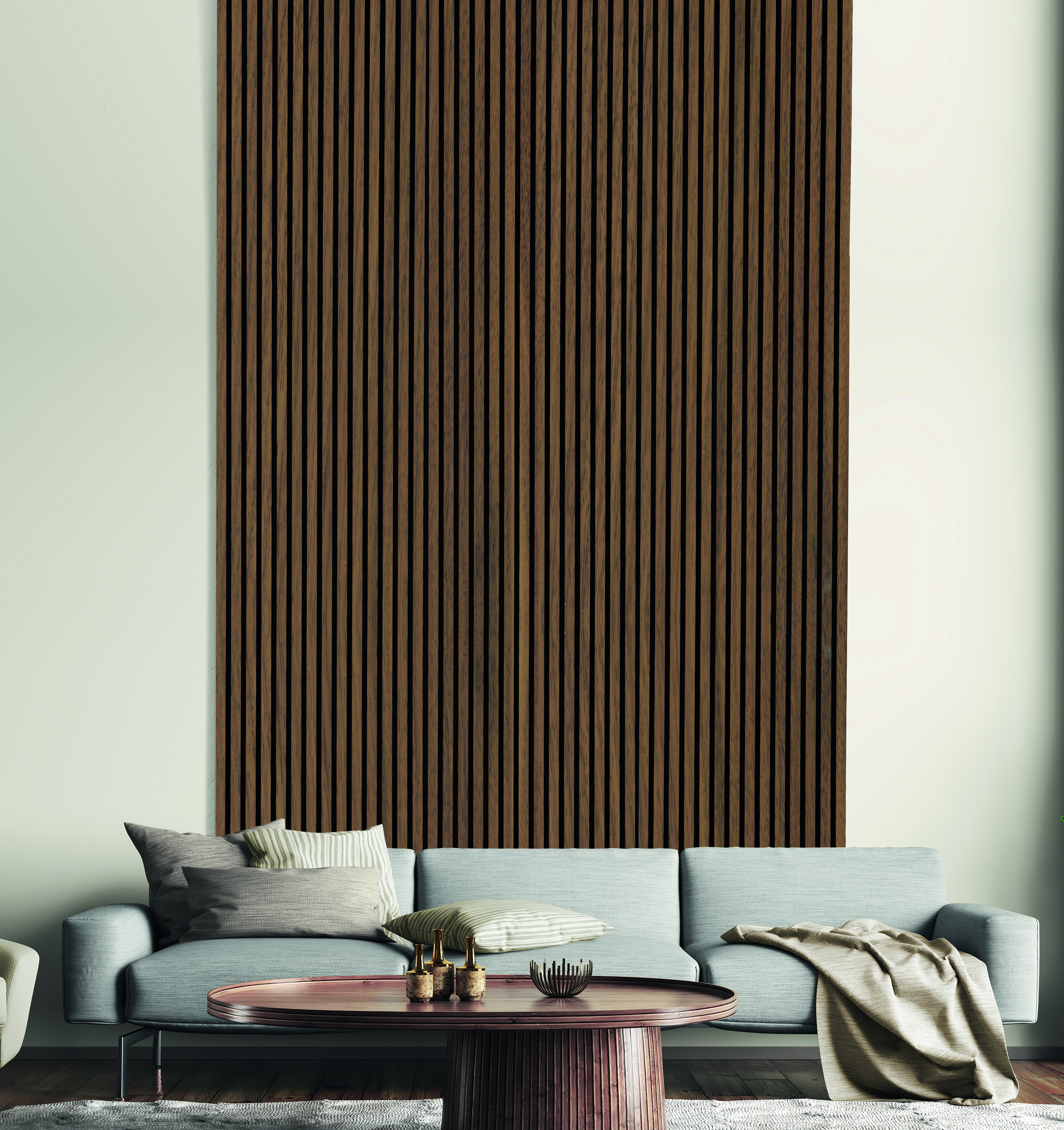Acoustic Slat Wall HD Walnut Veneer Wood Panels - 19 x 573 x 1200mm