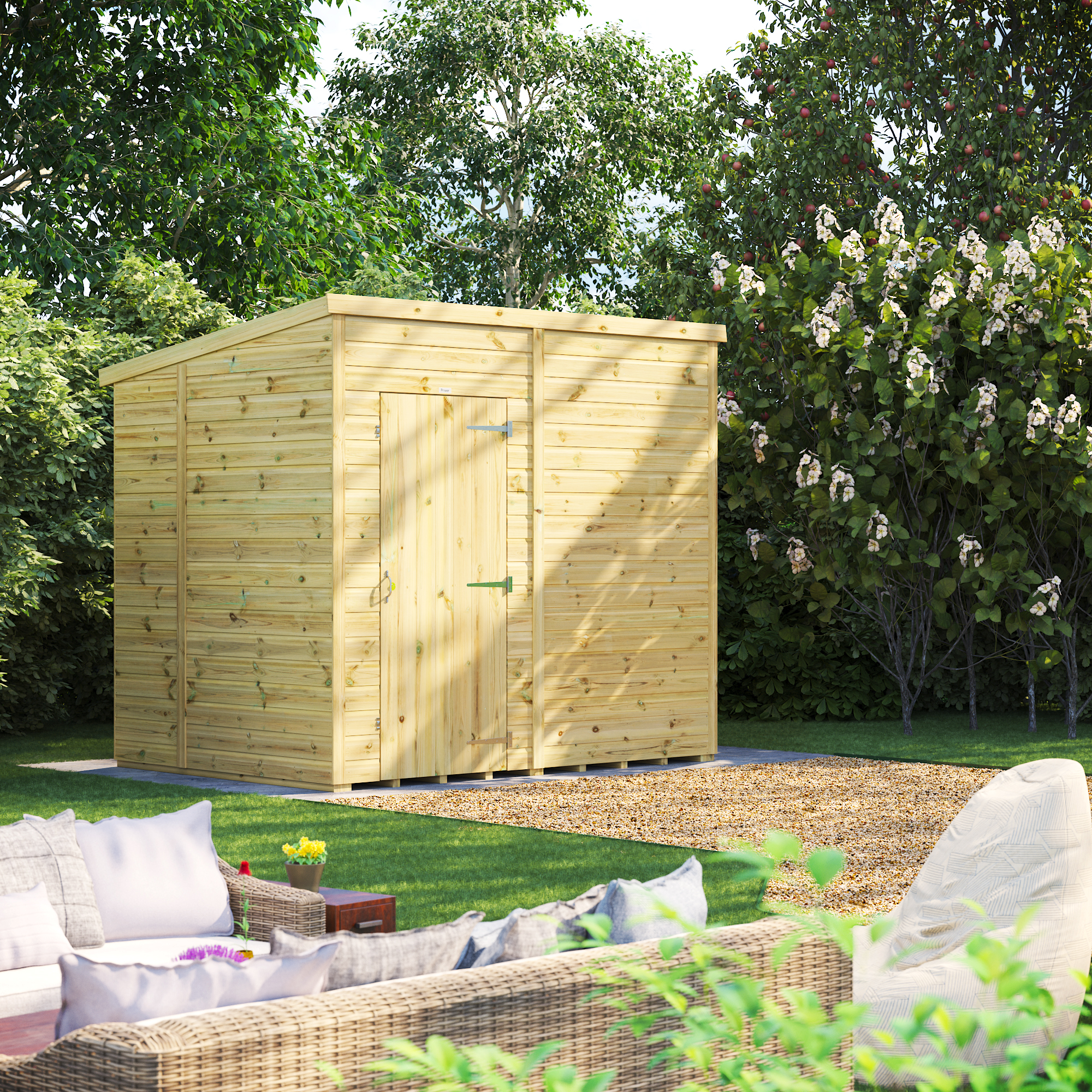 Powersheds Premium Pent Pressure Treated Windowless Shed - 8 x 6ft