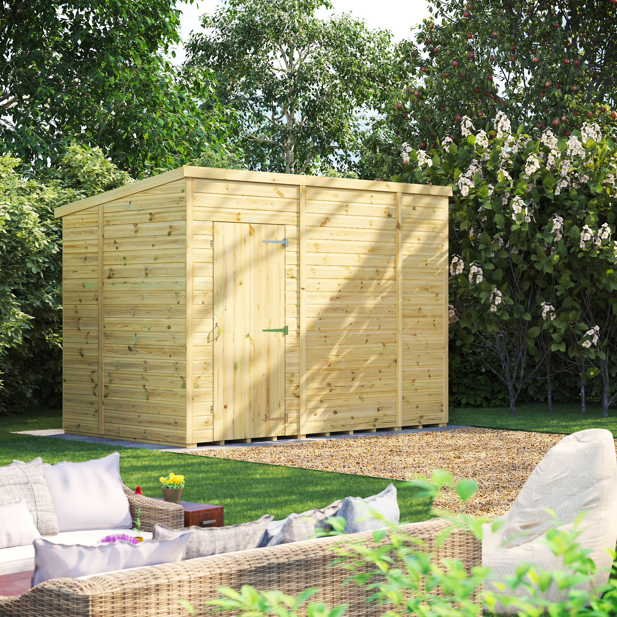 Powersheds Premium Pent Pressure Treated Windowless Shed - 10 x 6ft