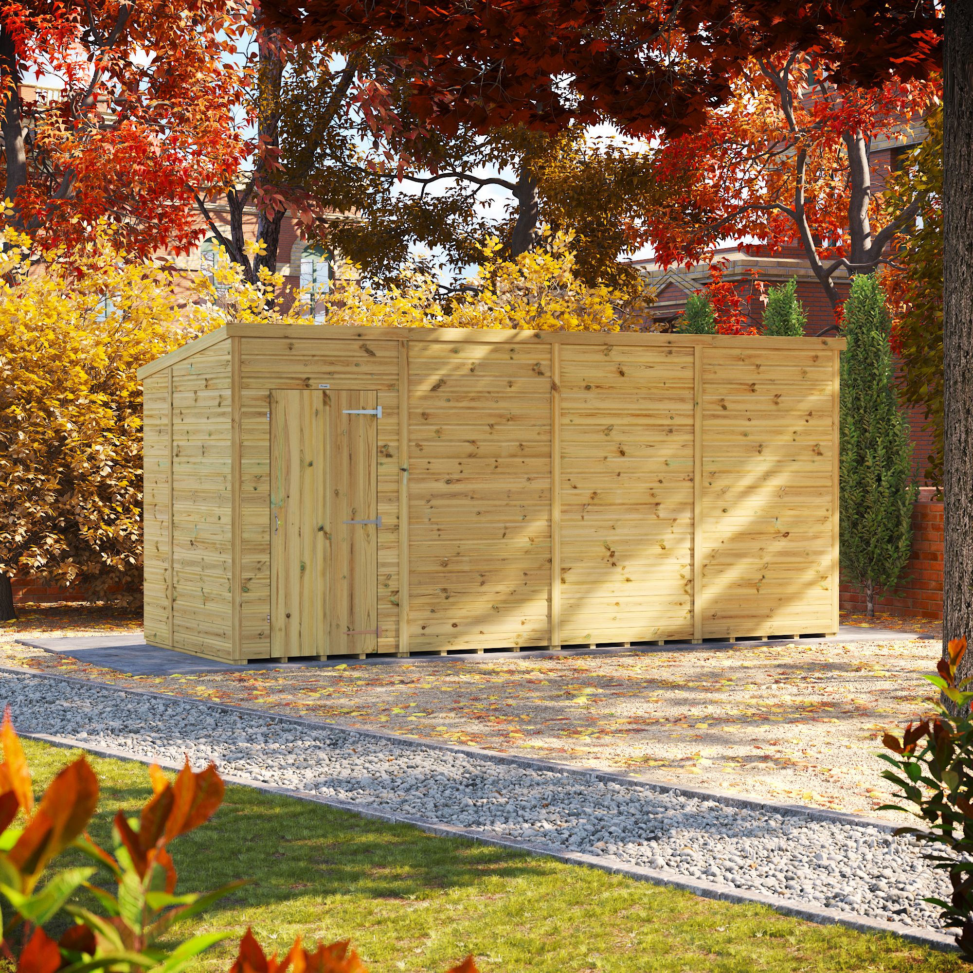 Powersheds Premium Pent Pressure Treated Windowless Shed - 16 x 6ft