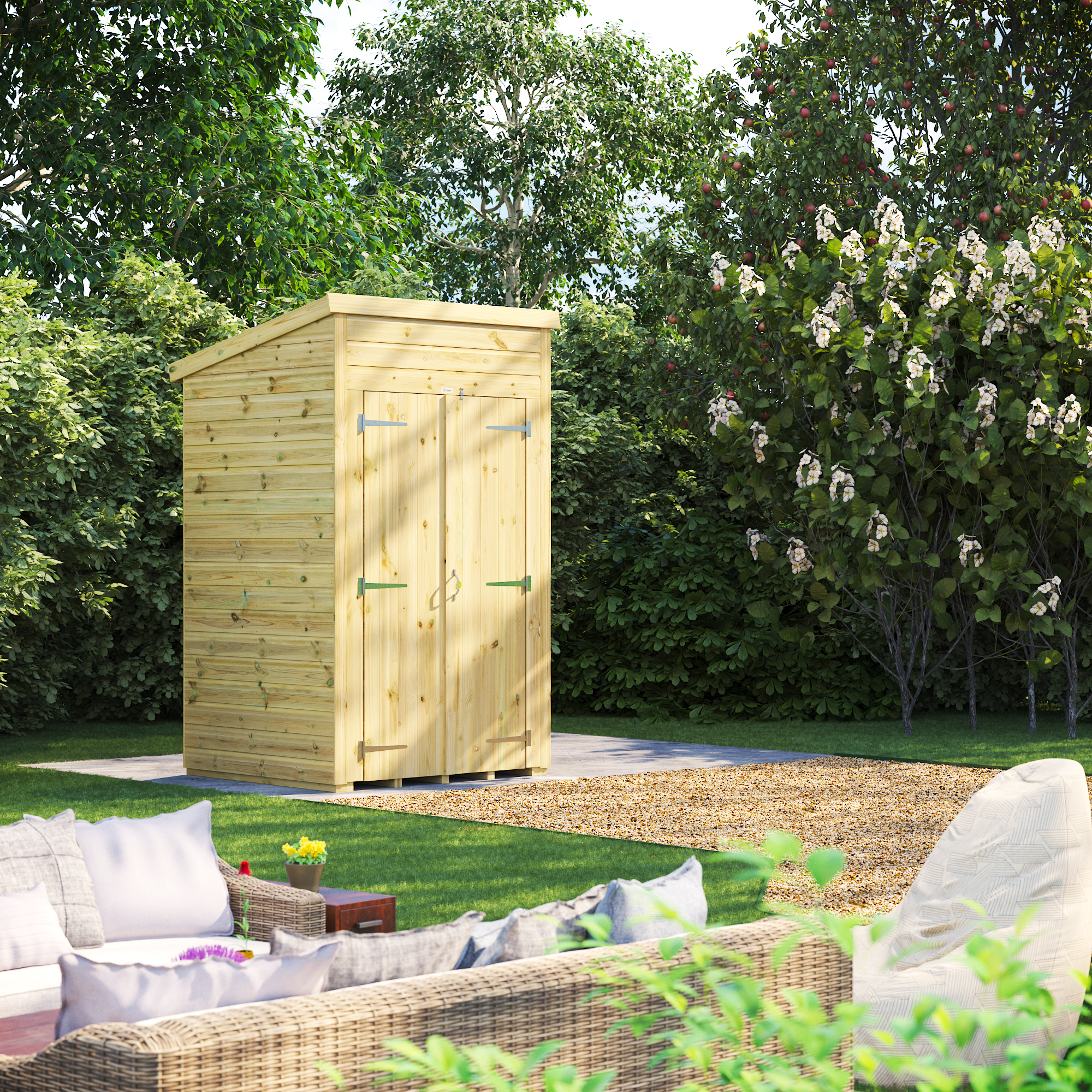 Powersheds Premium Pent Double Door Pressure Treated Windowless Shed - 4 x 4ft