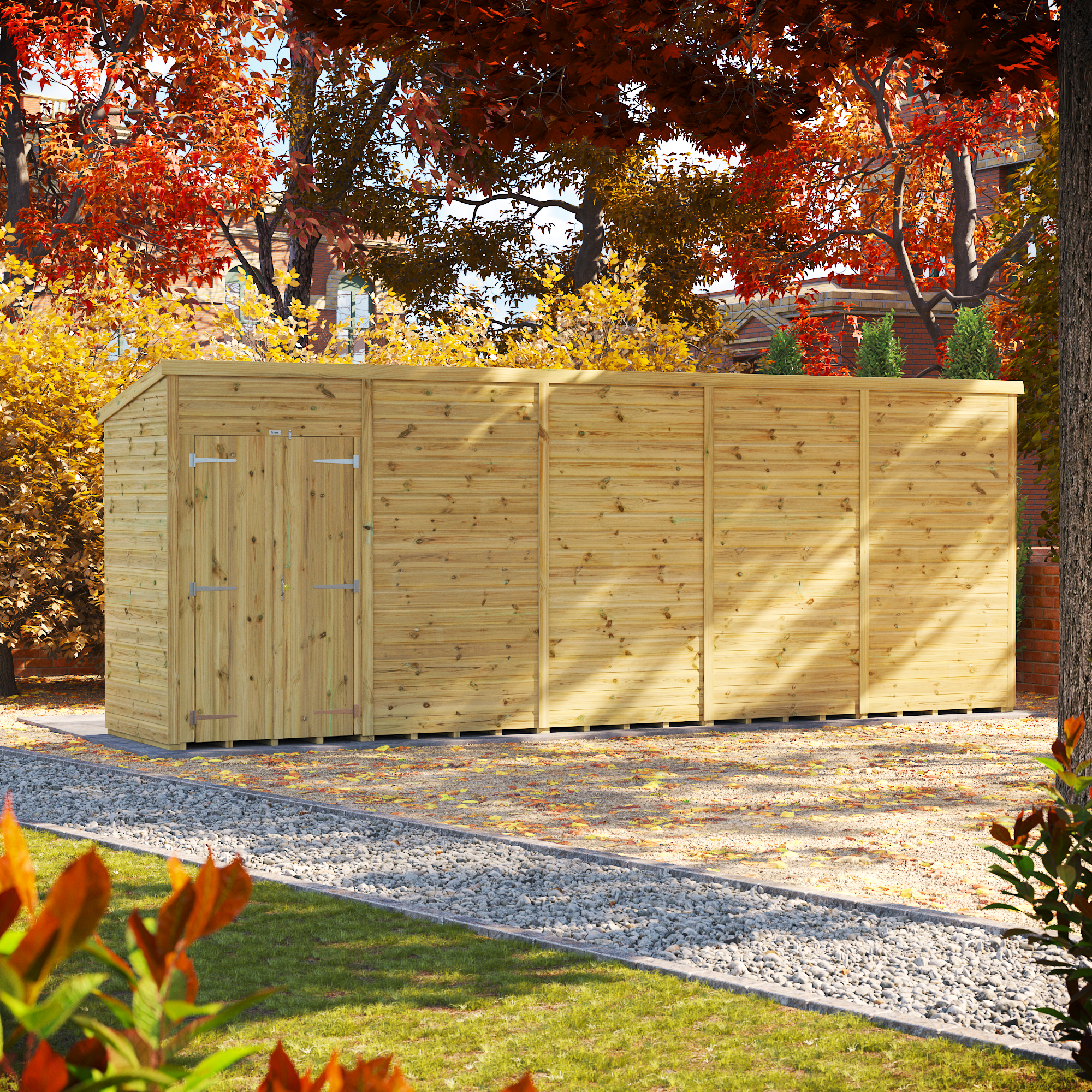 Powersheds Premium Pent Double Door Pressure Treated Windowless Shed - 20 x 4ft