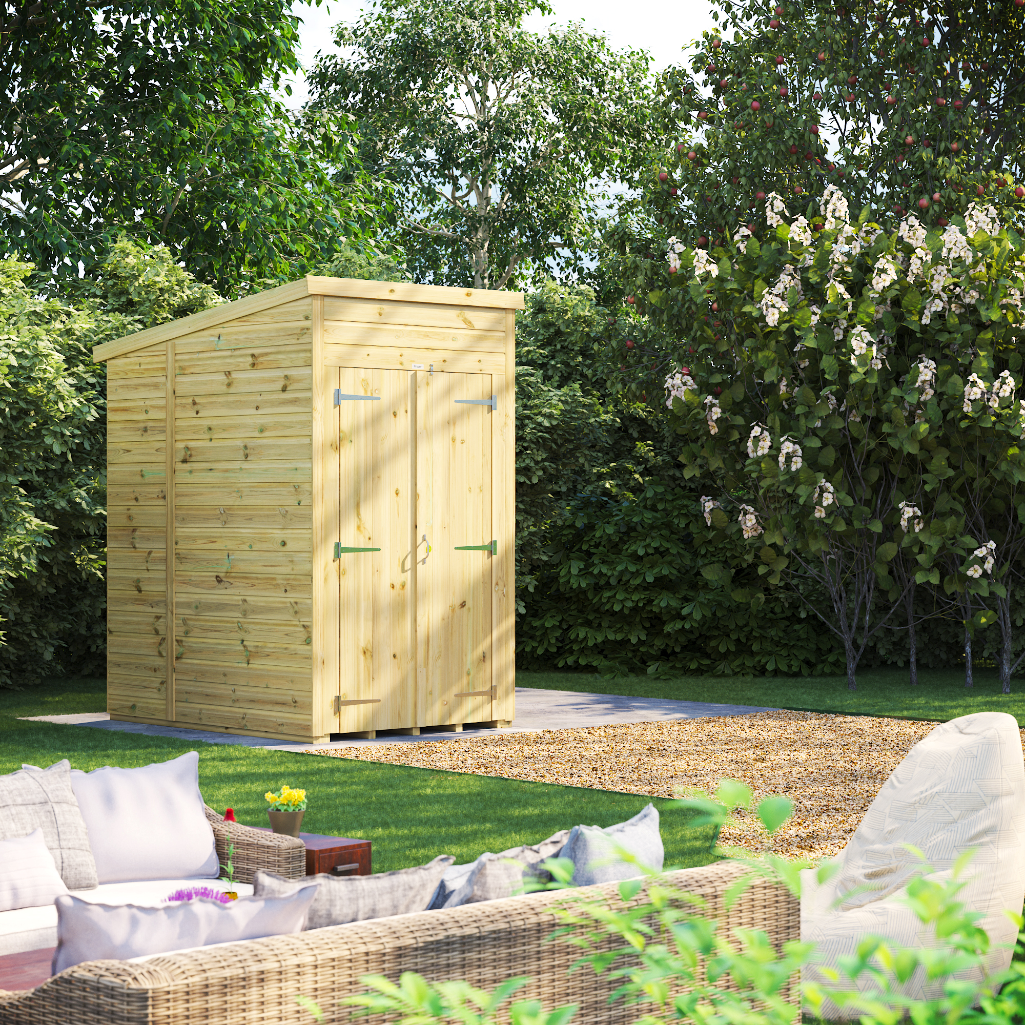 Powersheds Premium Pent Double Door Pressure Treated Windowless Shed - 4 x 6ft