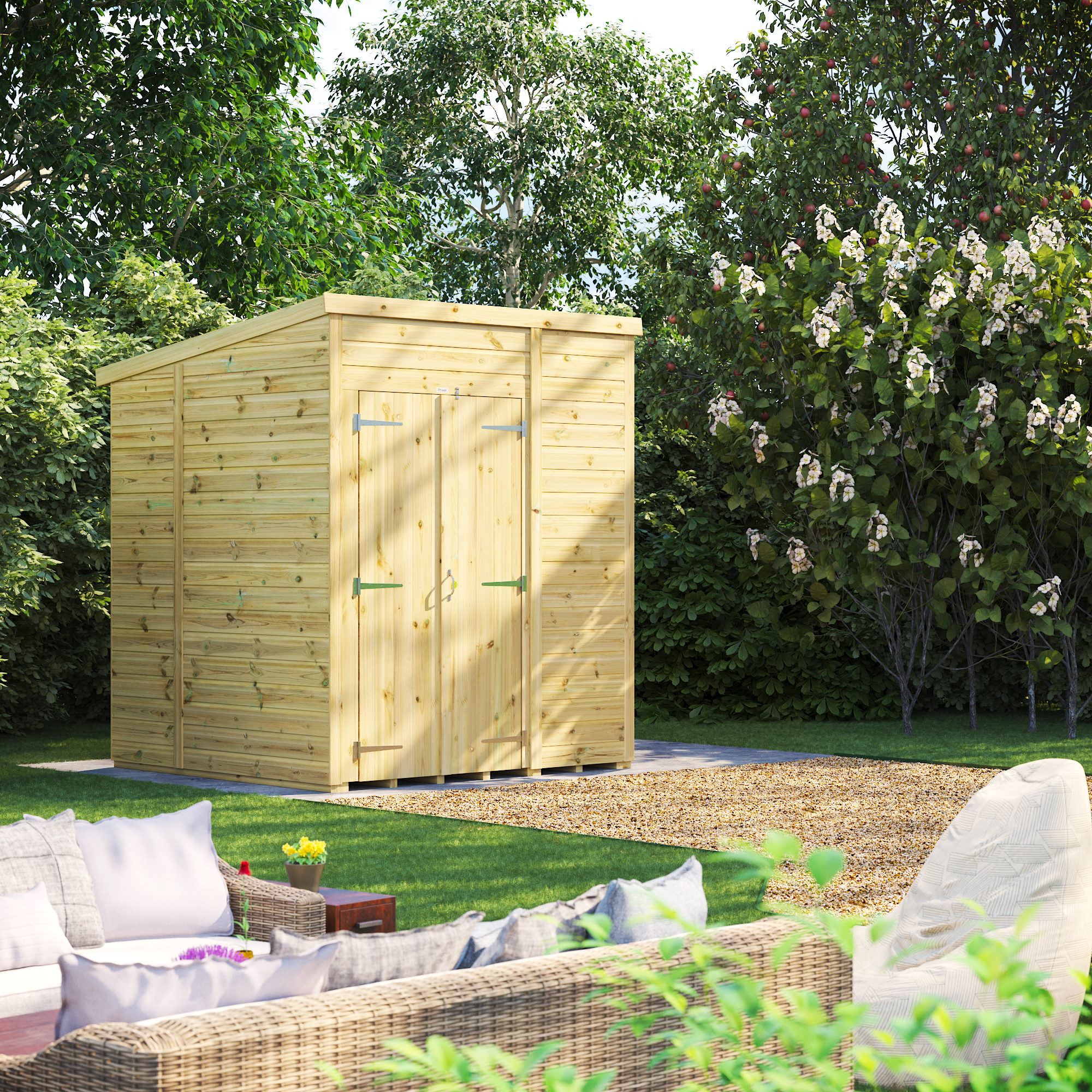 Powersheds Premium Pent Double Door Pressure Treated Windowless Shed - 6 x 6ft