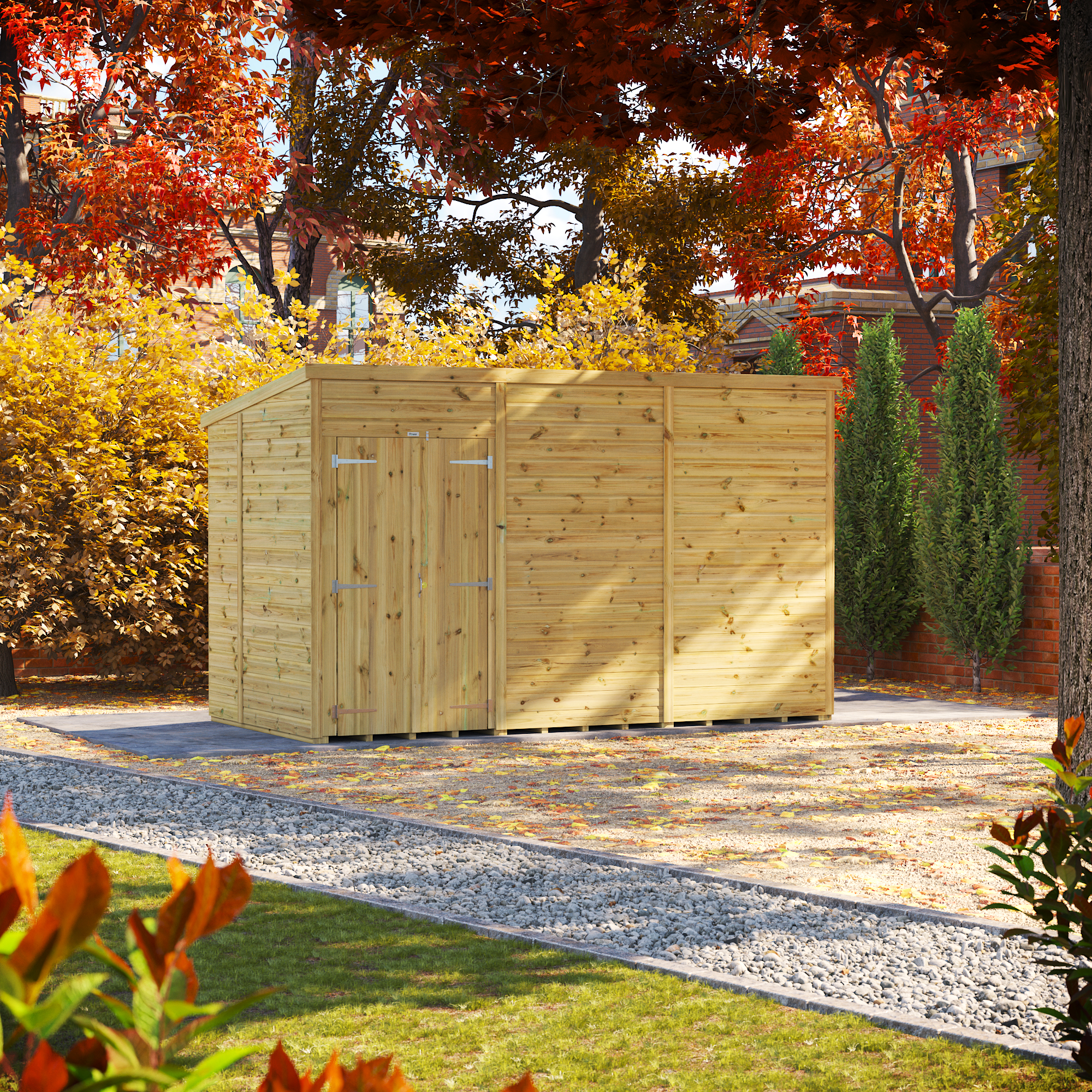 Powersheds Premium Pent Double Door Pressure Treated Windowless Shed - 12 x 6ft
