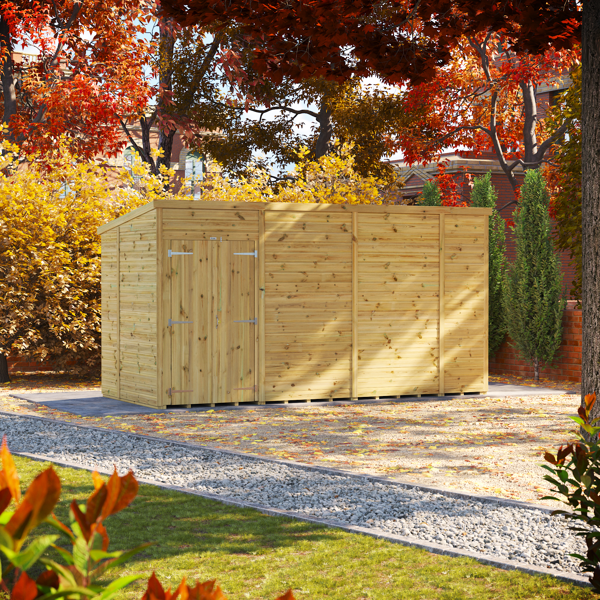 Powersheds Premium Pent Double Door Pressure Treated Windowless Shed - 14 x 6ft