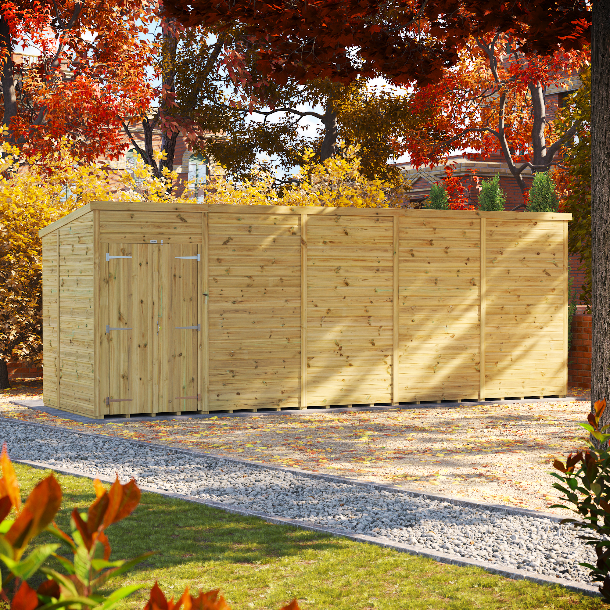 Powersheds Premium Pent Double Door Pressure Treated Windowless Shed - 20 x 6ft