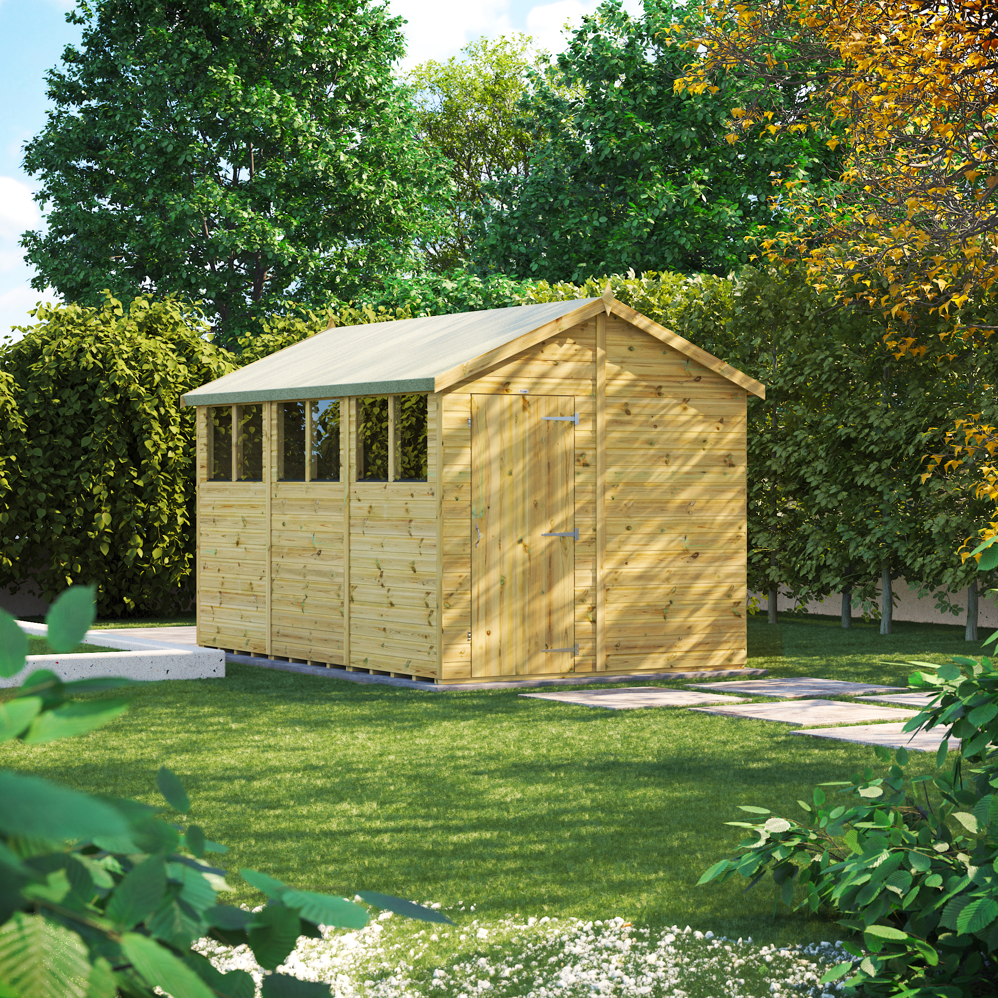 Powersheds Premium Apex Pressure Treated Shed - 12 x 8ft