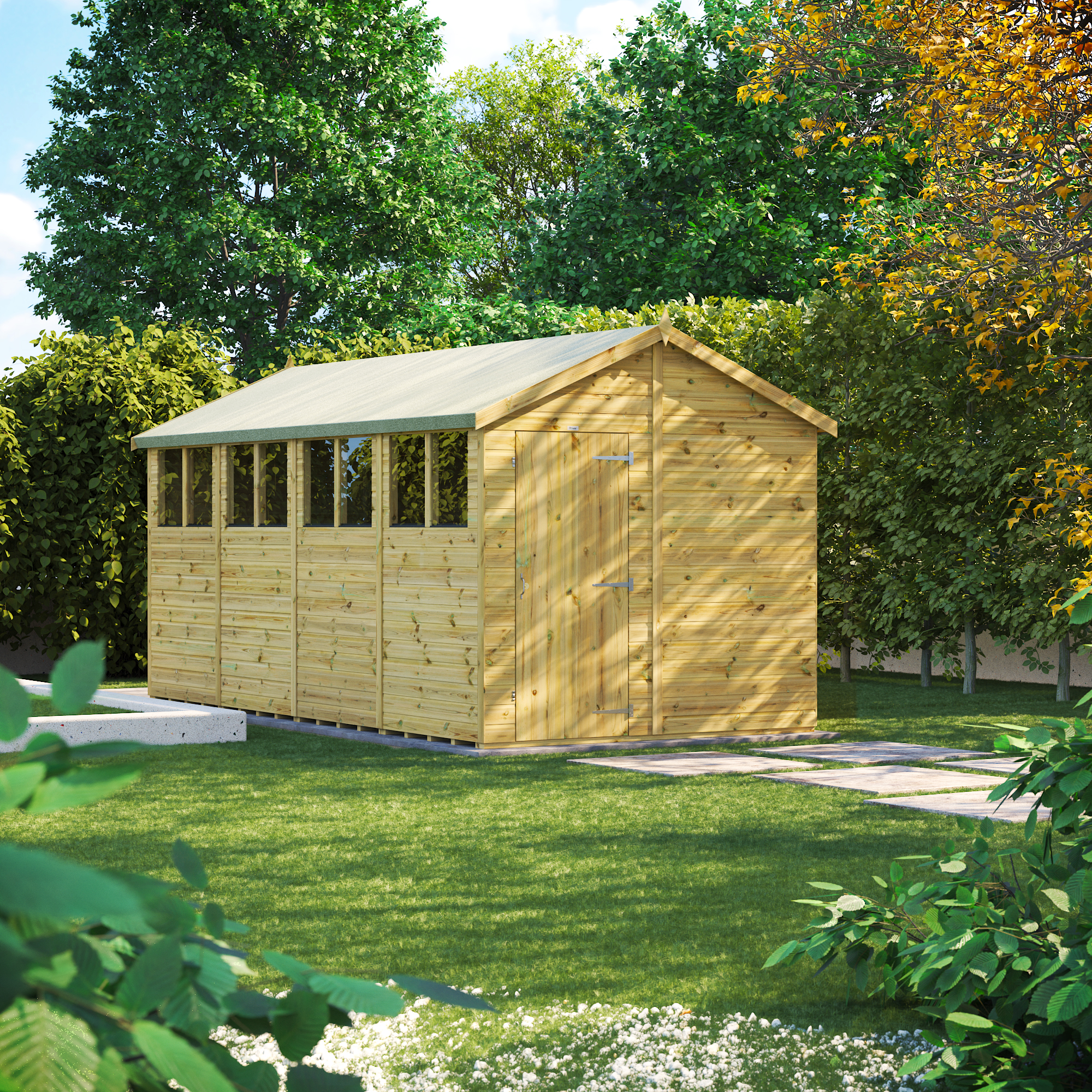 Powersheds Premium Apex Pressure Treated Shed - 16 x 8ft