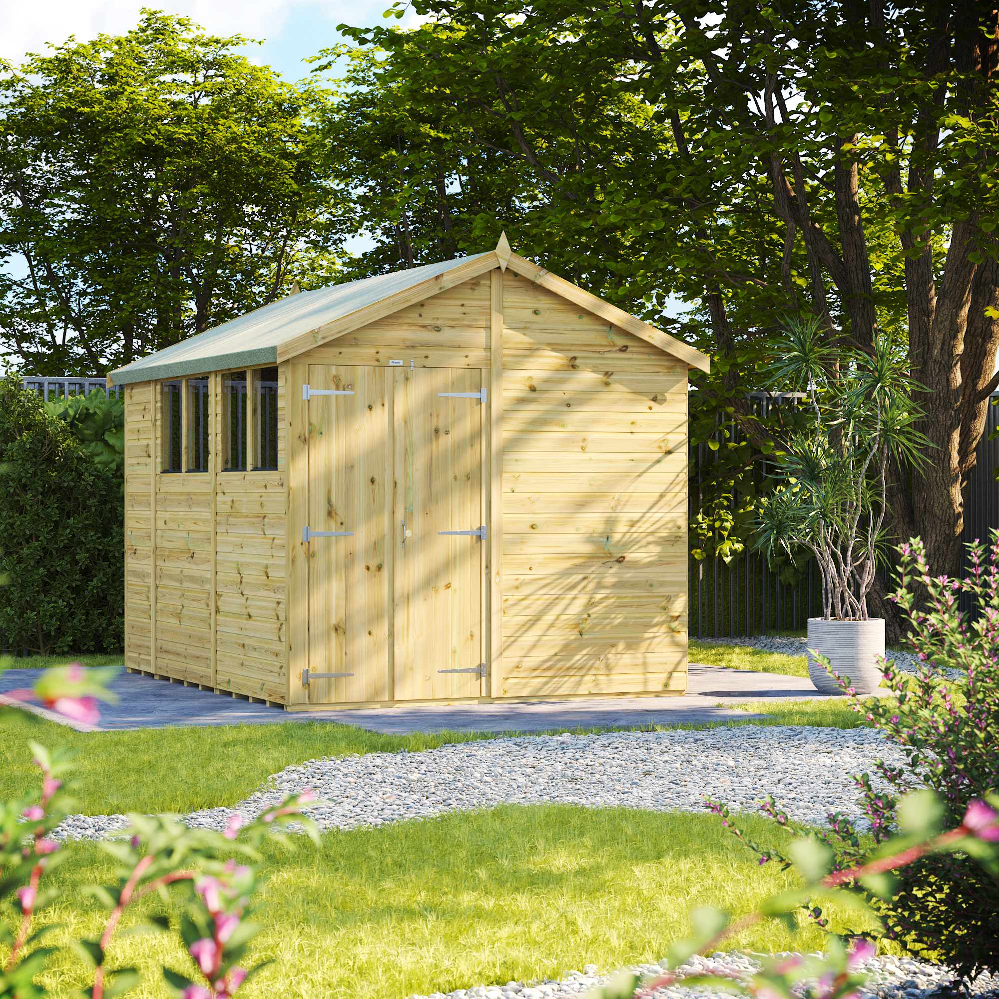 Powersheds Premium Double Door Apex Pressure Treated Shed - 10 x 8ft